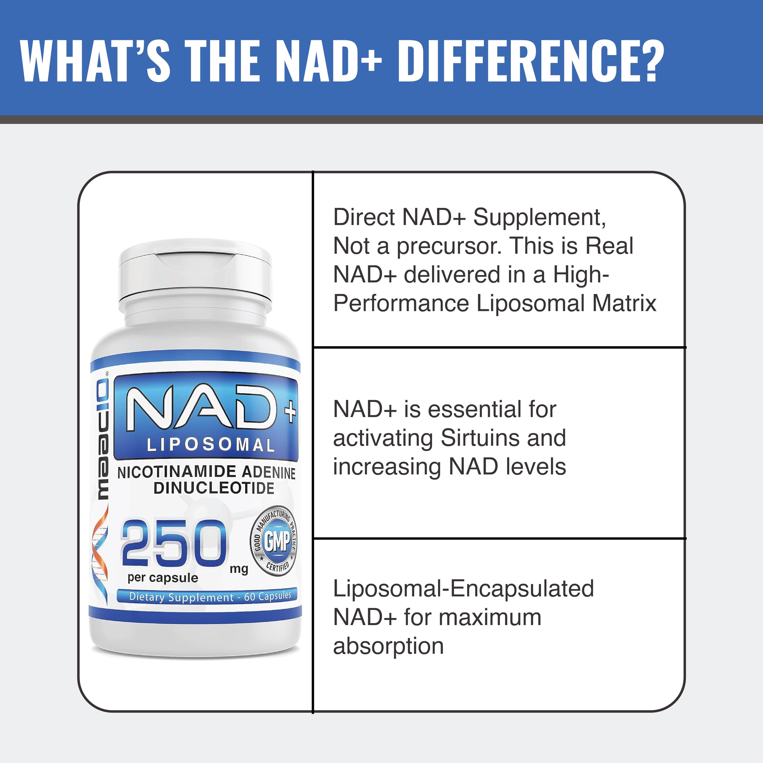 MAAC10 Liposomal NAD Supplement 500mg Serving (2x250mg Capsules) Actual Nicotinamide Adenine Dinucleotide MAAC10 uk supplements