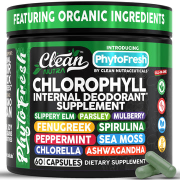 Clean Nutra Chlorophyll Capsules Supplement Internal Deodorant Peppermint, Sea Moss, Parsley, Chlorella, Spirulina, Slippery Elm, Ashwagandha, PhytoFresh Greens Detox Pills Clean Nutraceuticals uk supplements