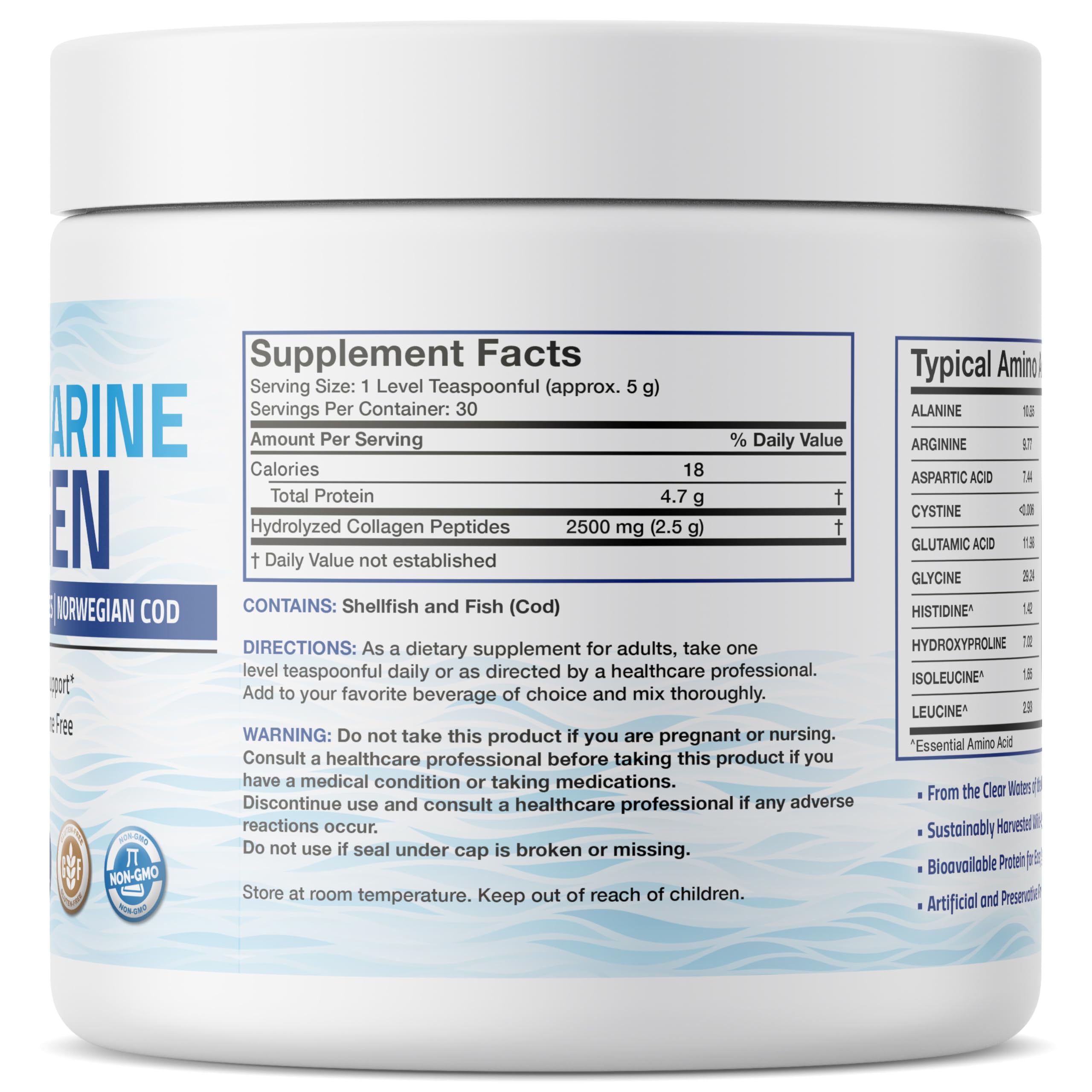 Bronson Marine Collagen Peptides Hydrolyzed Protein Powder 100% Wild Caught Nordic Cod Verified Sustainable Source for Joints Skin Hair Nails & Bones 150g (5.29oz) Bronson uk supplements