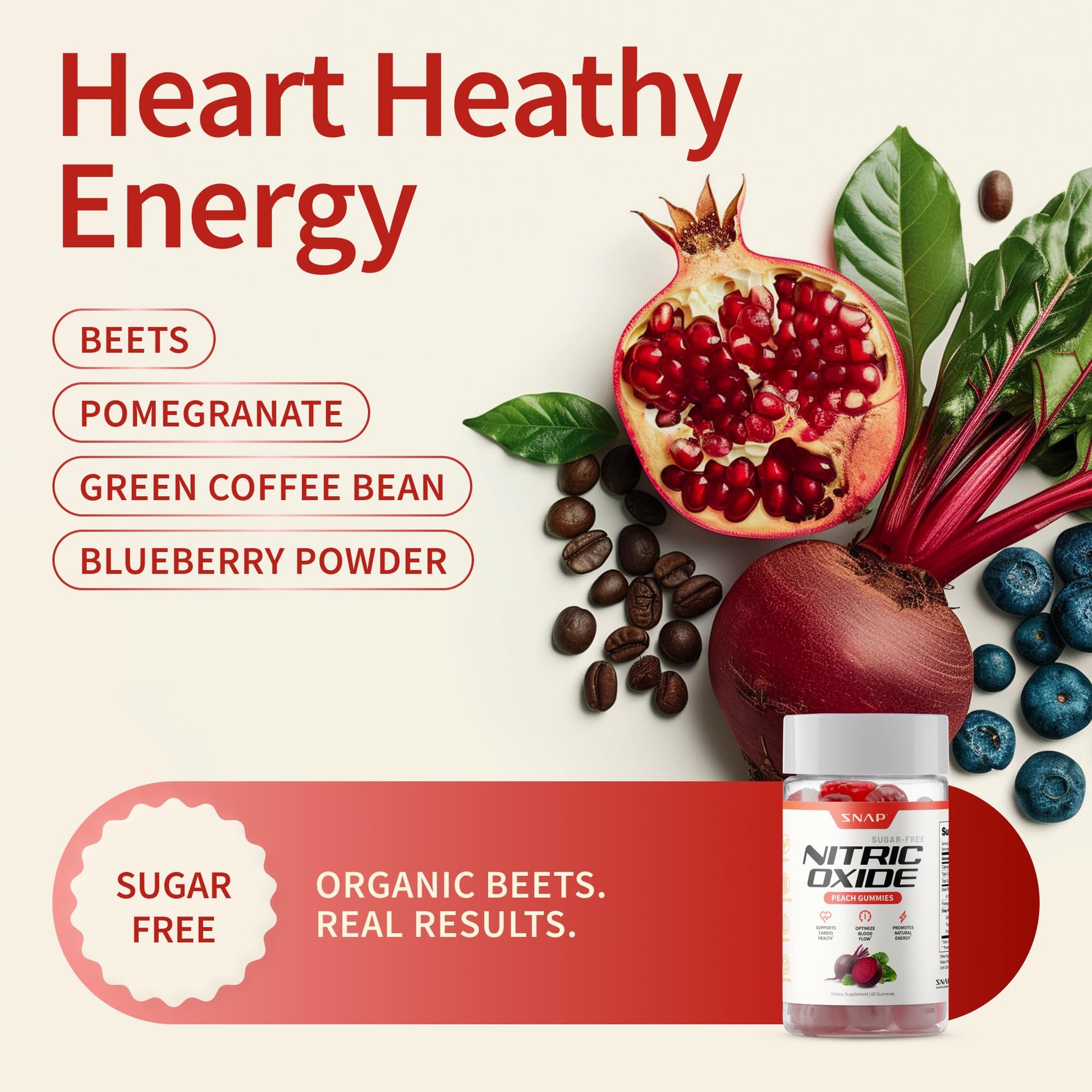 Snap Supplements Nitric Oxide Beet Root Gummies Supplement with Organic Beets - Energy & Circulation Support, 60 Sugar-Free Gummies (30 Servings, 1 Month Supply), Peach Snap Supplements uk supplements