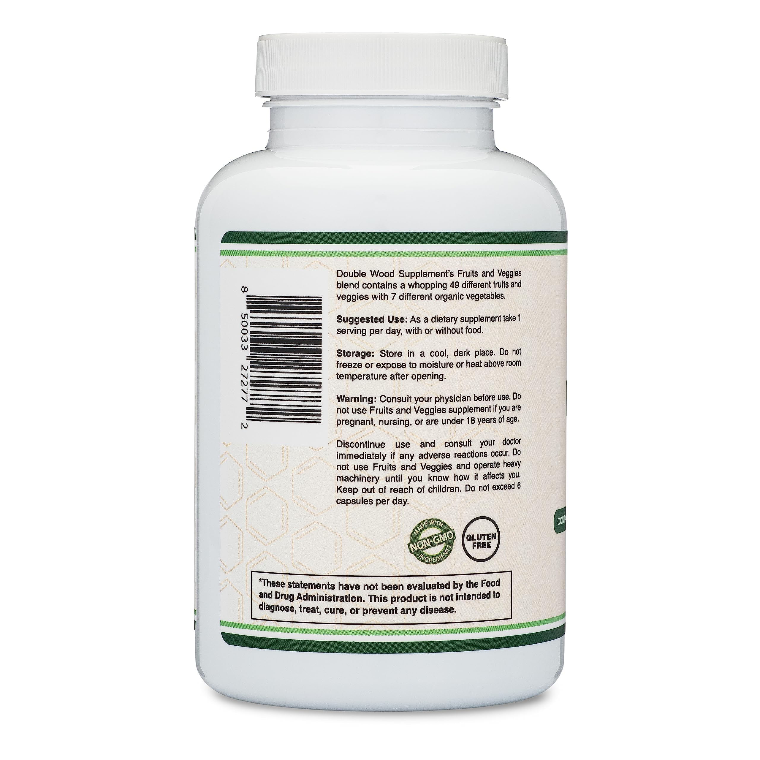 Fruits and Veggies Supplement (Daily Blend of 49 Different Fruits and Vegetables, 23 Veggies and 29 Fruits) 1,500mg Servings, 180 Capsules (No Fillers, Vegan Safe, Non-GMO) by Double Wood Double Wood Supplements uk supplements