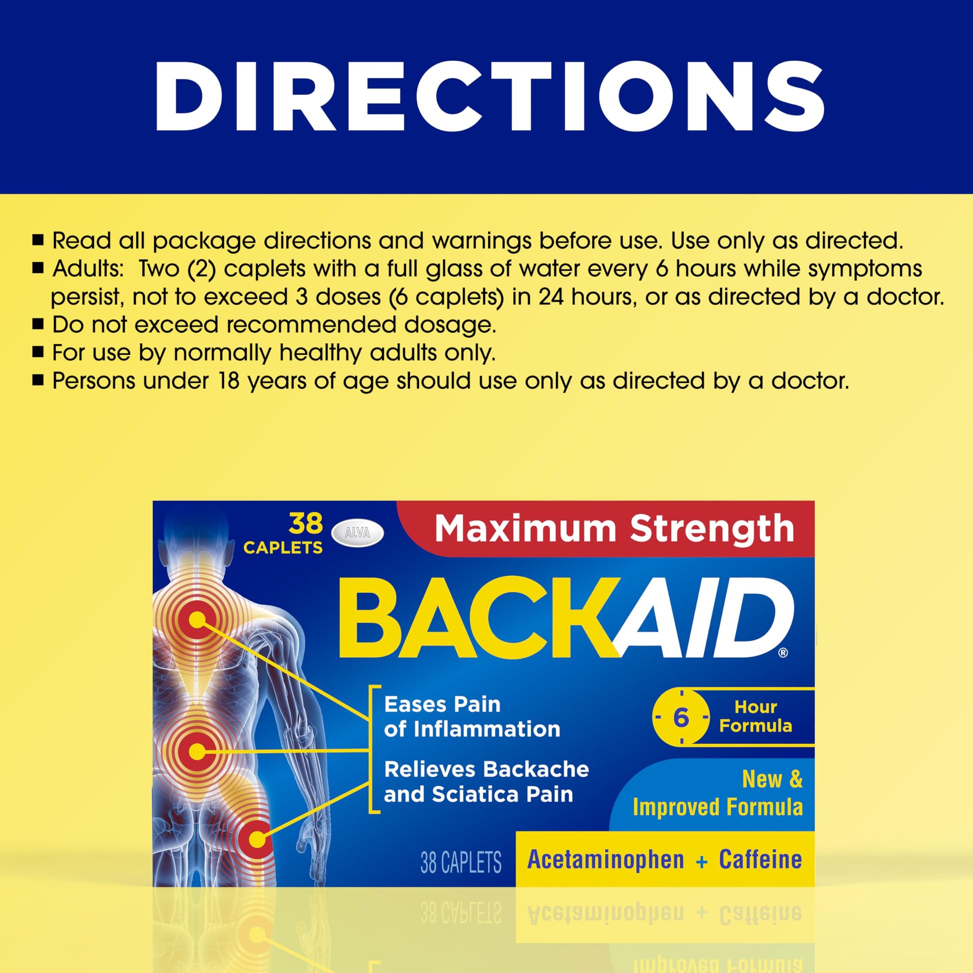Backaid Maximum Strength Aspirin-Free Pain Relief from Backache, Sciatica and Leg Pain, Powerful Combination, Long-Lasting 6 Hour Formula, 38 Count Backaid uk supplements