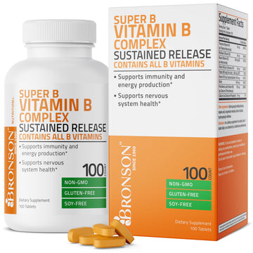 Bronson Super B Vitamin B Complex Sustained Slow Release Vitamin B1, B2, B3, B6, B9 Bronson uk supplements