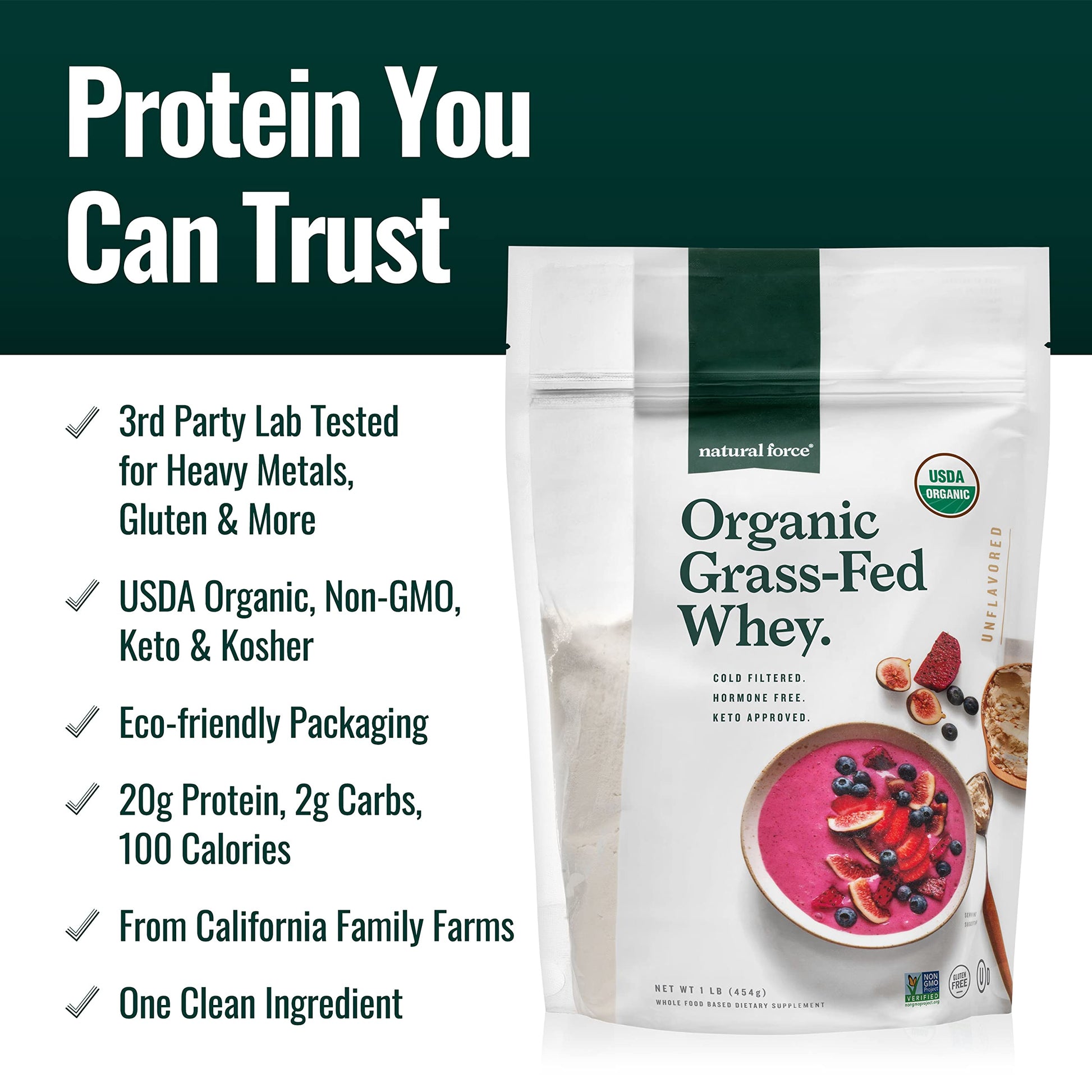 Natural Force Grass Fed Organic Whey Protein Powder – Non GMO Verified, Humane Natural Force uk supplements