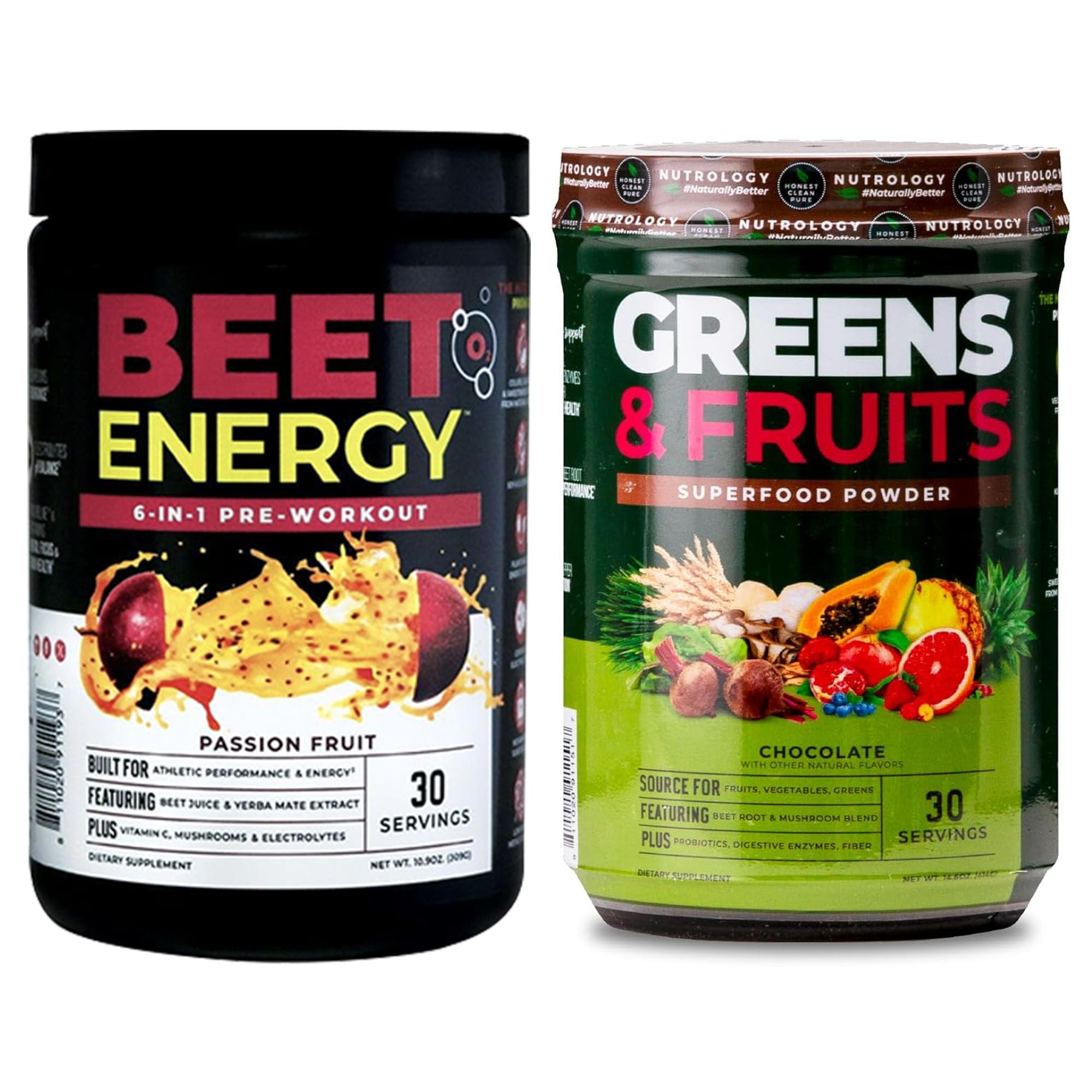 Nutrology Greens & Fruits Powder-Naturally Sourced Superfood, Chocolate (30 Servings) Beet Natural O2, Pre Workout Powder, Passion Fruit Flavor (30 Servings) Nutrology uk supplements