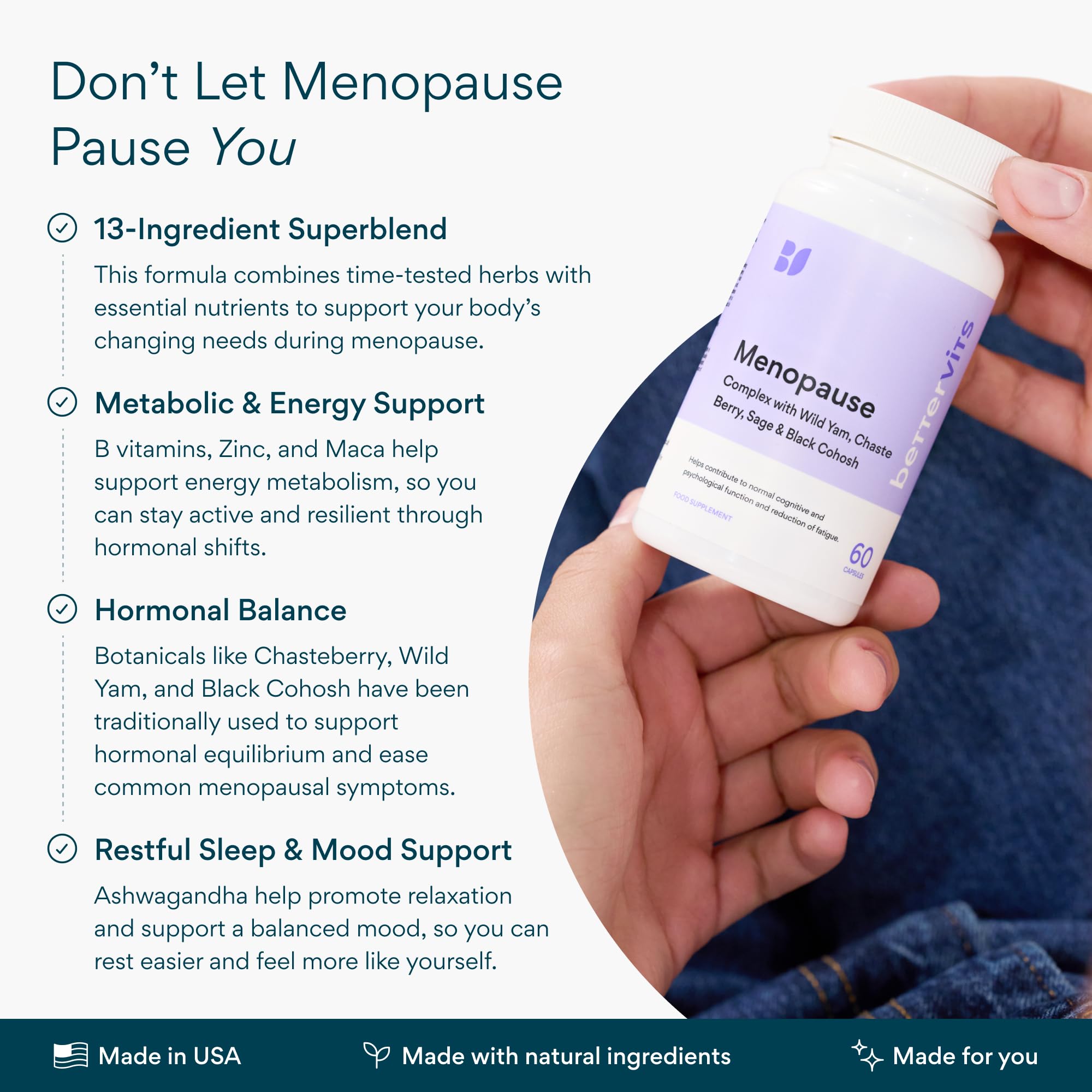 Bettervits Menopause Supplements for Women with Ashwagandha and Zinc | Hormone Balance Support with Vitamins D3 B6 B12 for Hot Flashes | Perimenopause Supplements for Monthly Wellness - 60 Capsules Bettervits uk supplements
