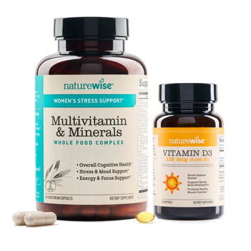 NatureWise [1 Multivitamin for Women Stress Support & Natural Minerals - 60 Capsules[30-Day Supply] + [1] Vitamin D3 5000iu + Organic Olive Oil - 30 Mini Softgels[30-Day Supply] NatureWise uk supplements