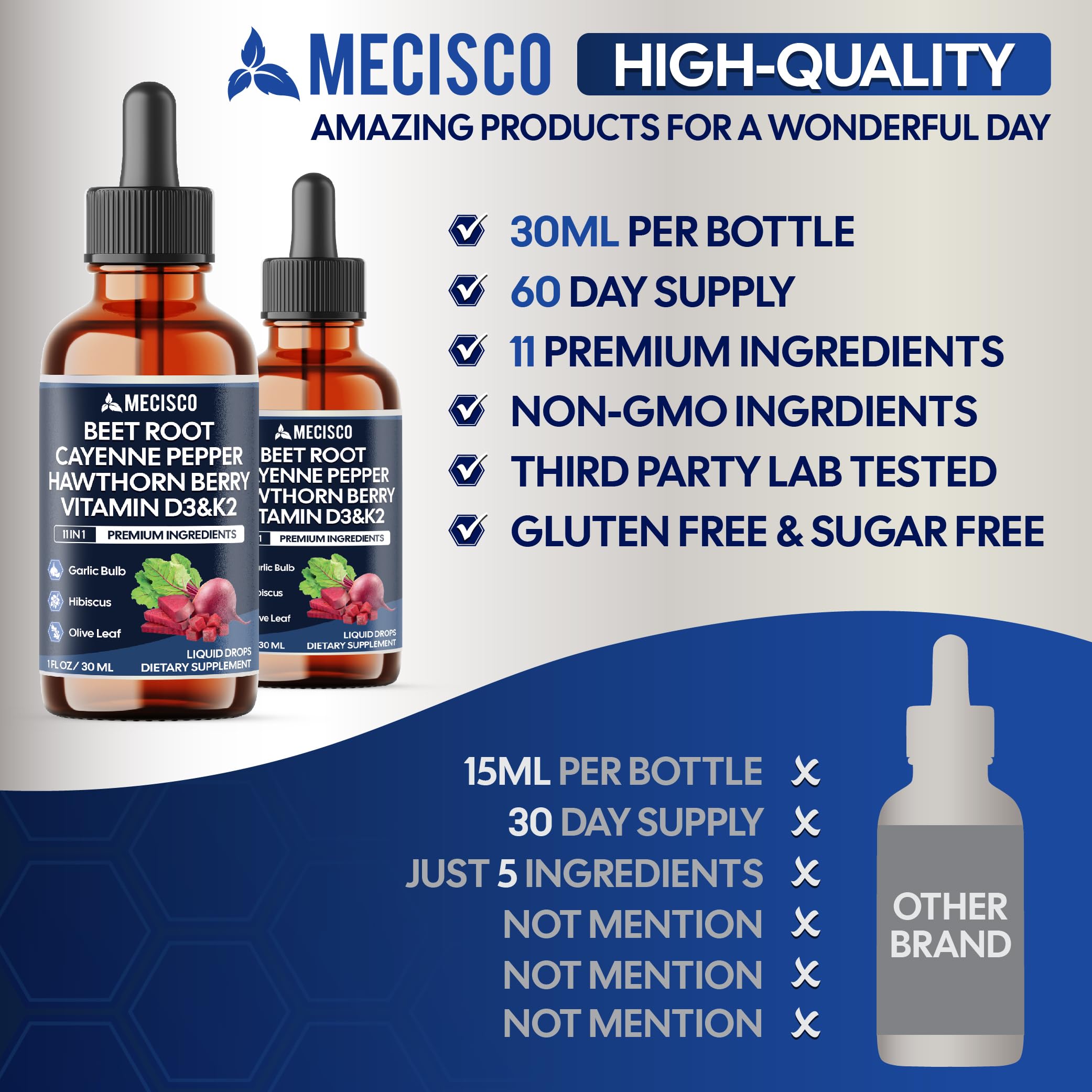 11in1 Beet Root Liquid Drops - Support Overall Wellness - with Vitamin D3, Vitamin K2, Hawthorn Berry, Cayenne Pepper, Garlic, Hibiscus, Olive, Red Spinach, Green Tea - 1 FL Oz - 60 Day Supply Mecisco uk supplements