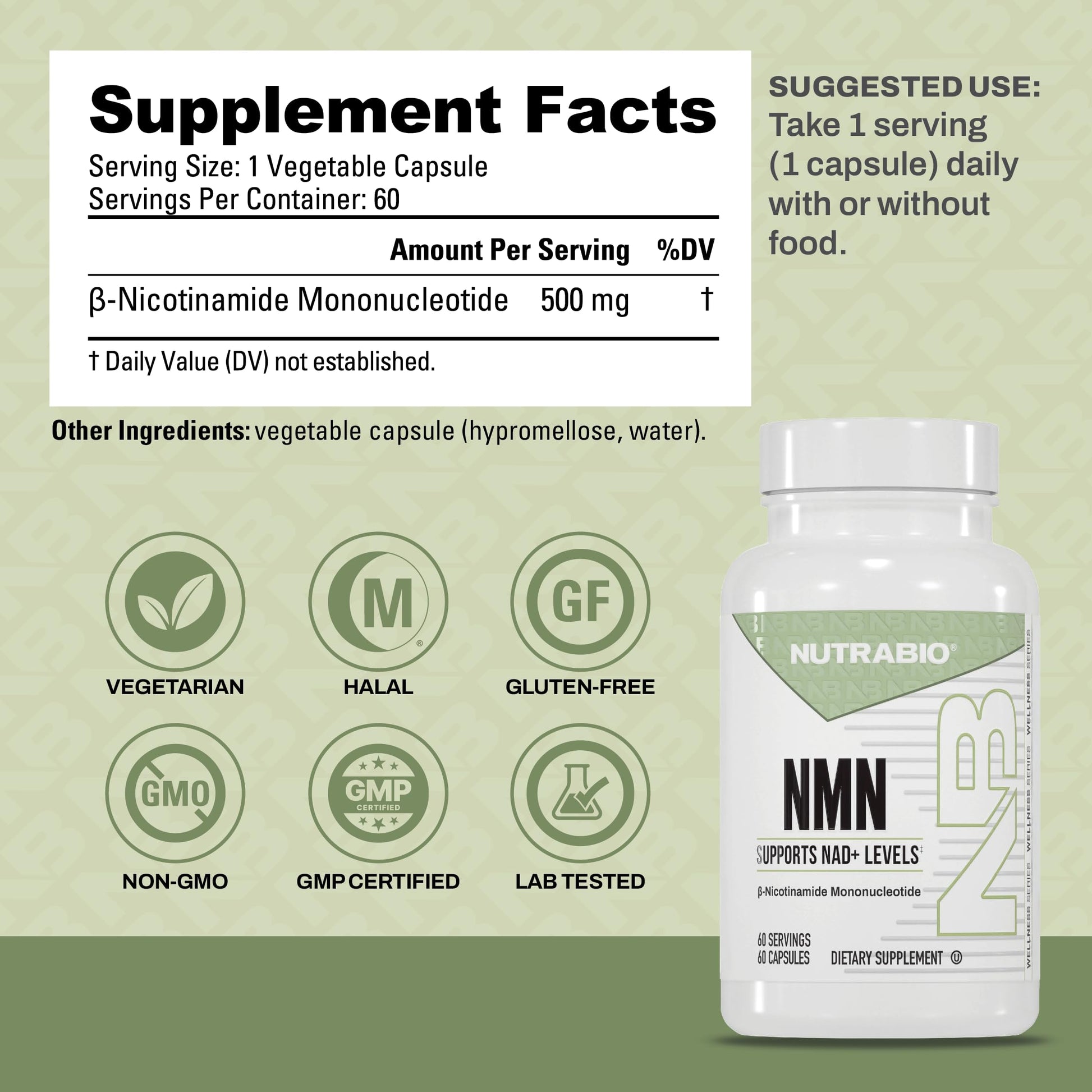 NutraBio NMN - NAD Supplement, Longevity Support, Boost NAD Levels, Increase Cellular Energy, Brain Health, Healthy Aging- 60 Servings- 60 Capsules NutraBio uk supplements