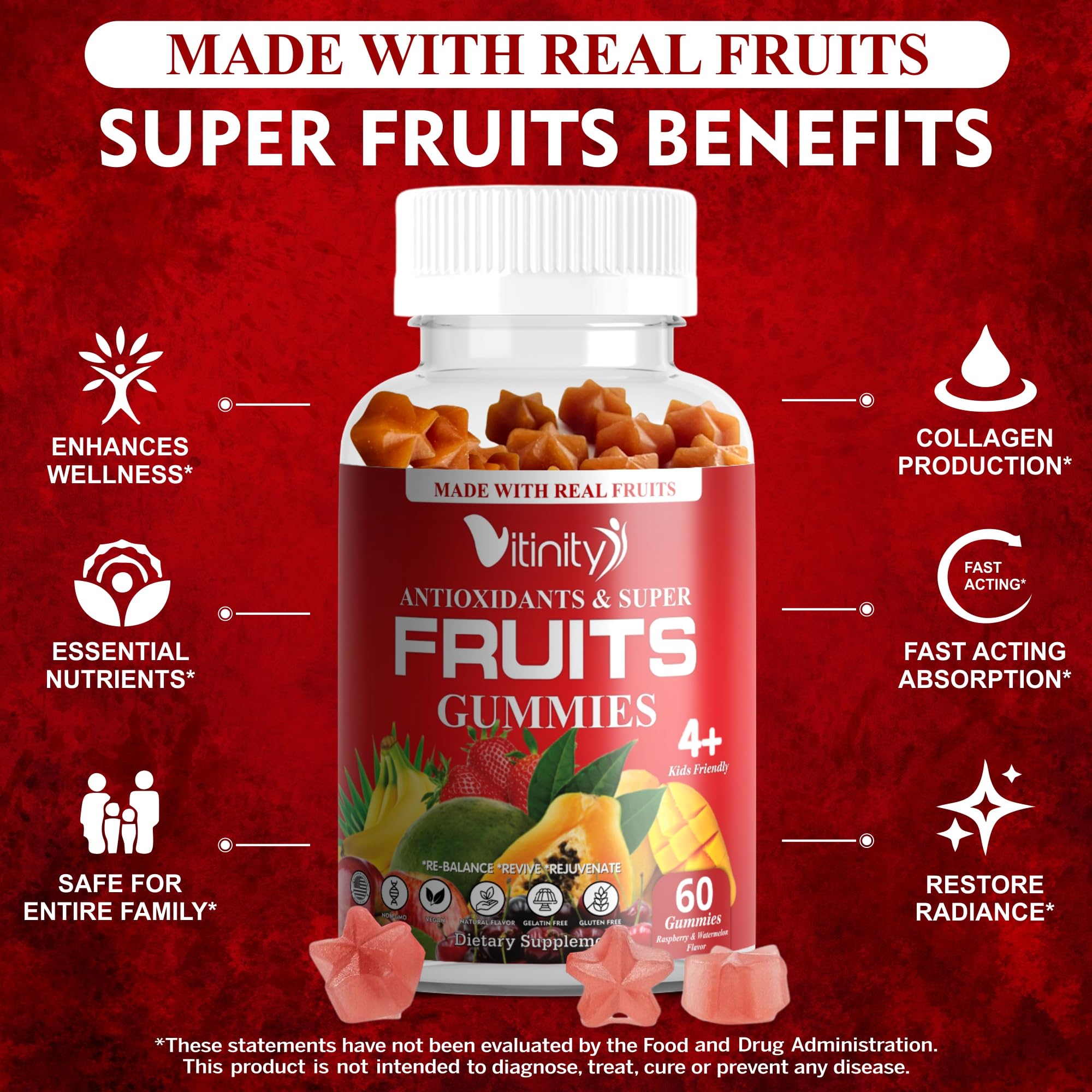 VITINITY Made with Real Super Fruits Delicious Gummy Supplement,Men,Women & Kids VITINITY uk supplements