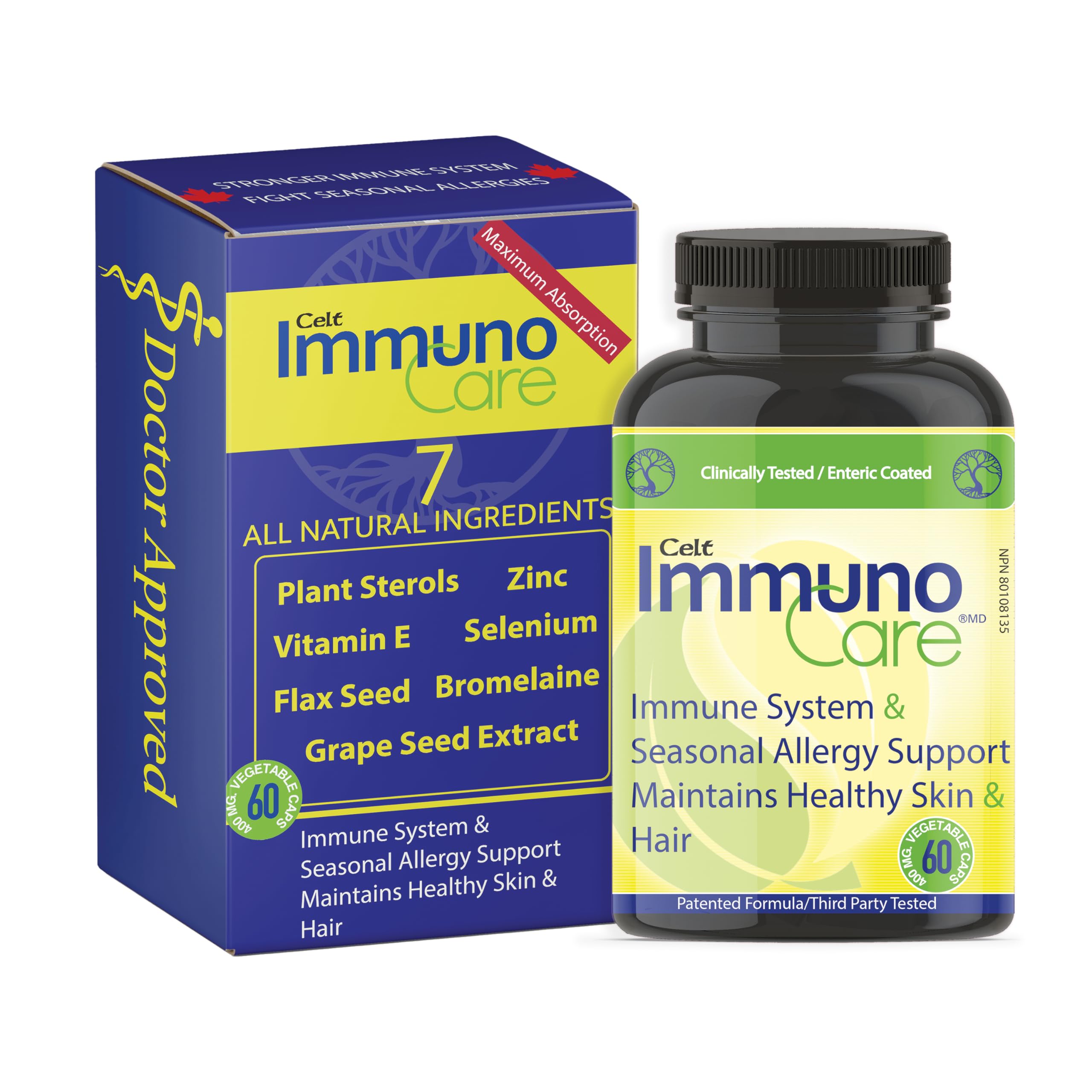 Celt Immunocare 60 v-caps - Potent Seasonal Allergy Blend - Adult Immunity Support - Cholesterol Modulator - Plant Sterols Ultra Strength - 7 Key Immunity Enhancing Ingredients Celt Immuno-Care uk supplements