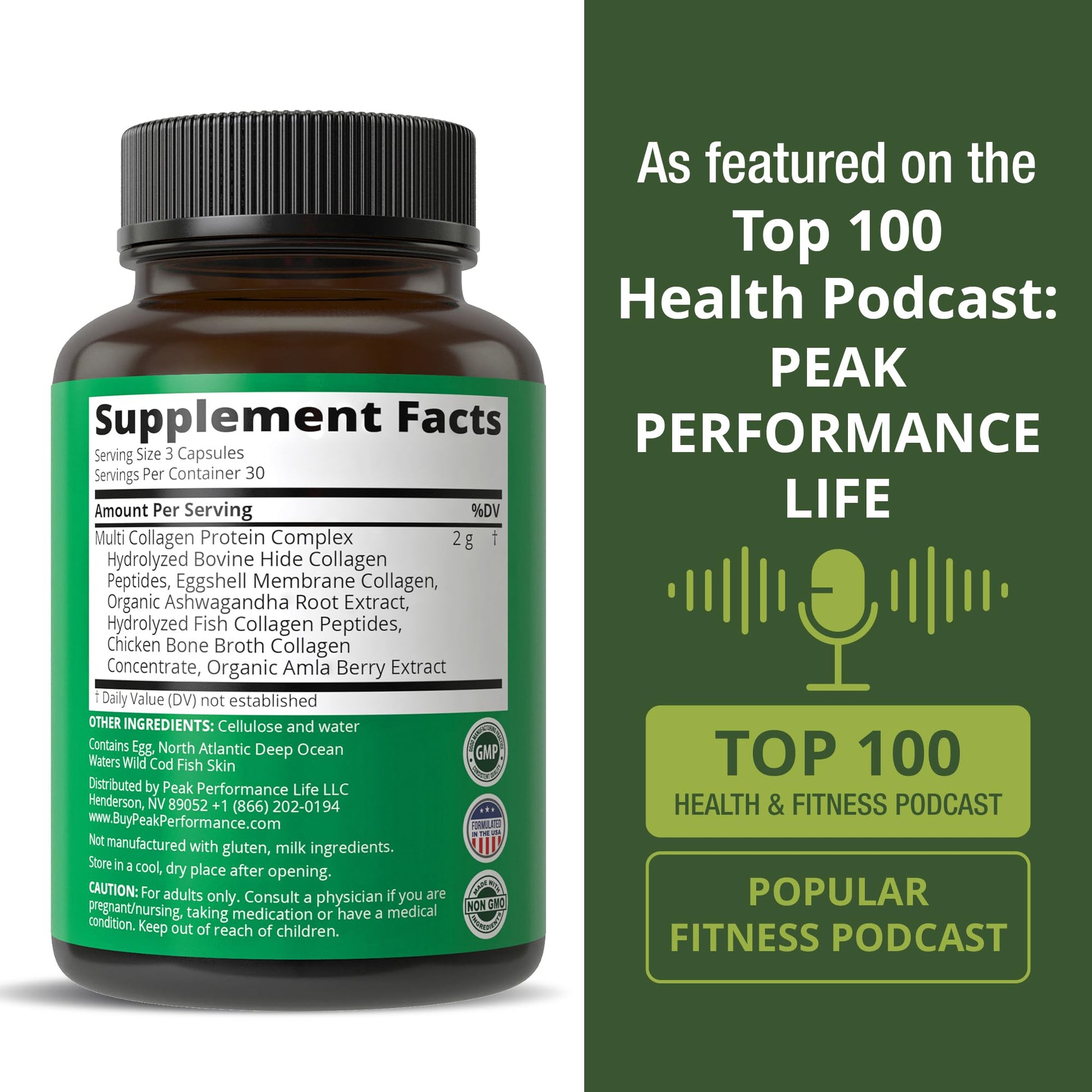 Peak Performance All 5 Multi-Collagen Capsules - 90 Pills of Grass Fed Peptides Protein - Supplement with All 5 Collagen Types I, II, III,V, X from Beef, Fish, Eggshell, and Chicken Bone Broth Peak Performance uk supplements