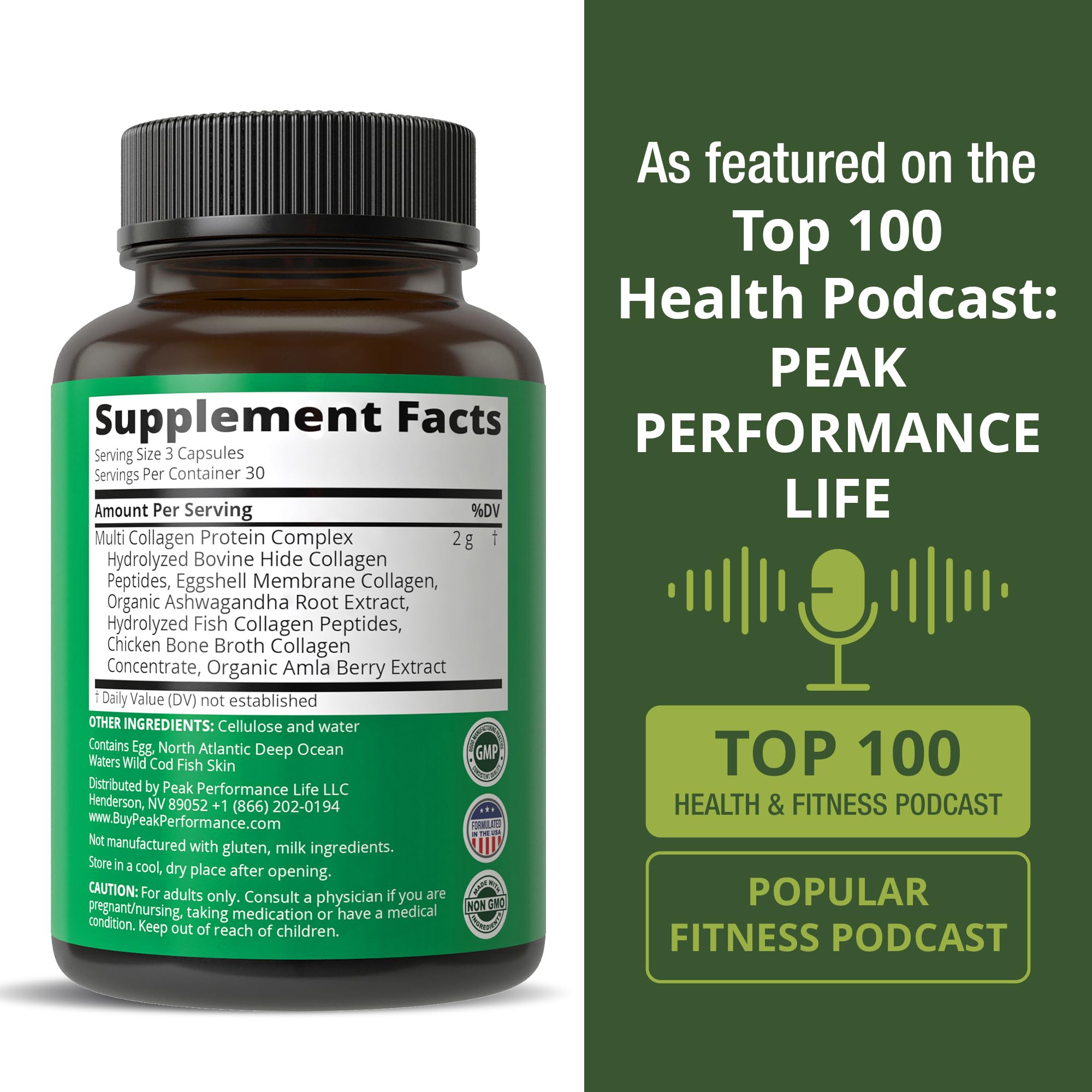 Peak Performance All 5 Multi-Collagen Capsules - 90 Pills of Grass Fed Peptides Protein - Supplement with All 5 Collagen Types I, II, III,V, X from Beef, Fish, Eggshell, and Chicken Bone Broth Peak Performance uk supplements
