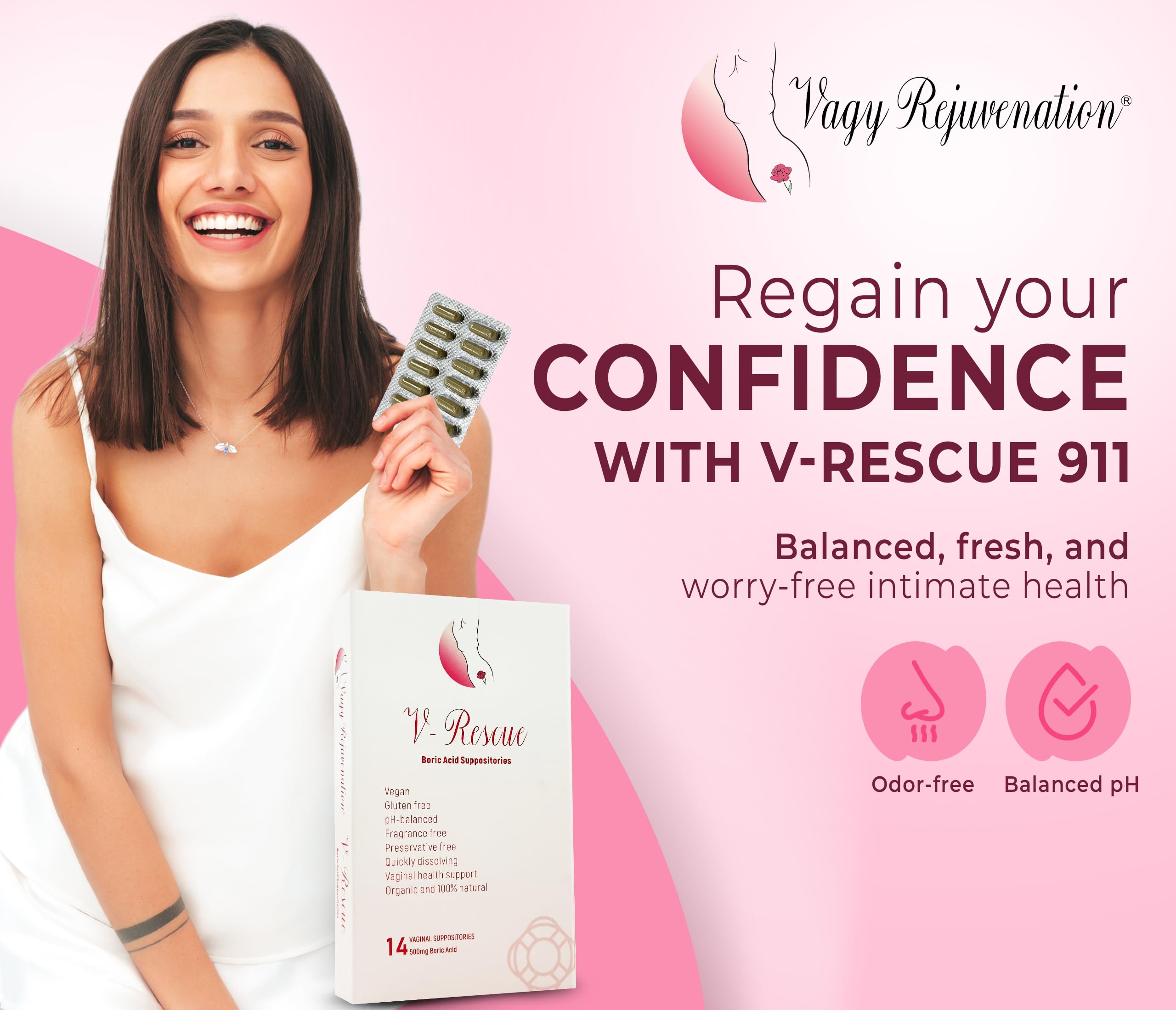 Vagy Rejuvenation V-Rescue - 500 mg Boric Acid 14 Vaginal Applications - Feminine Health Vagy Rejuvenation uk supplements