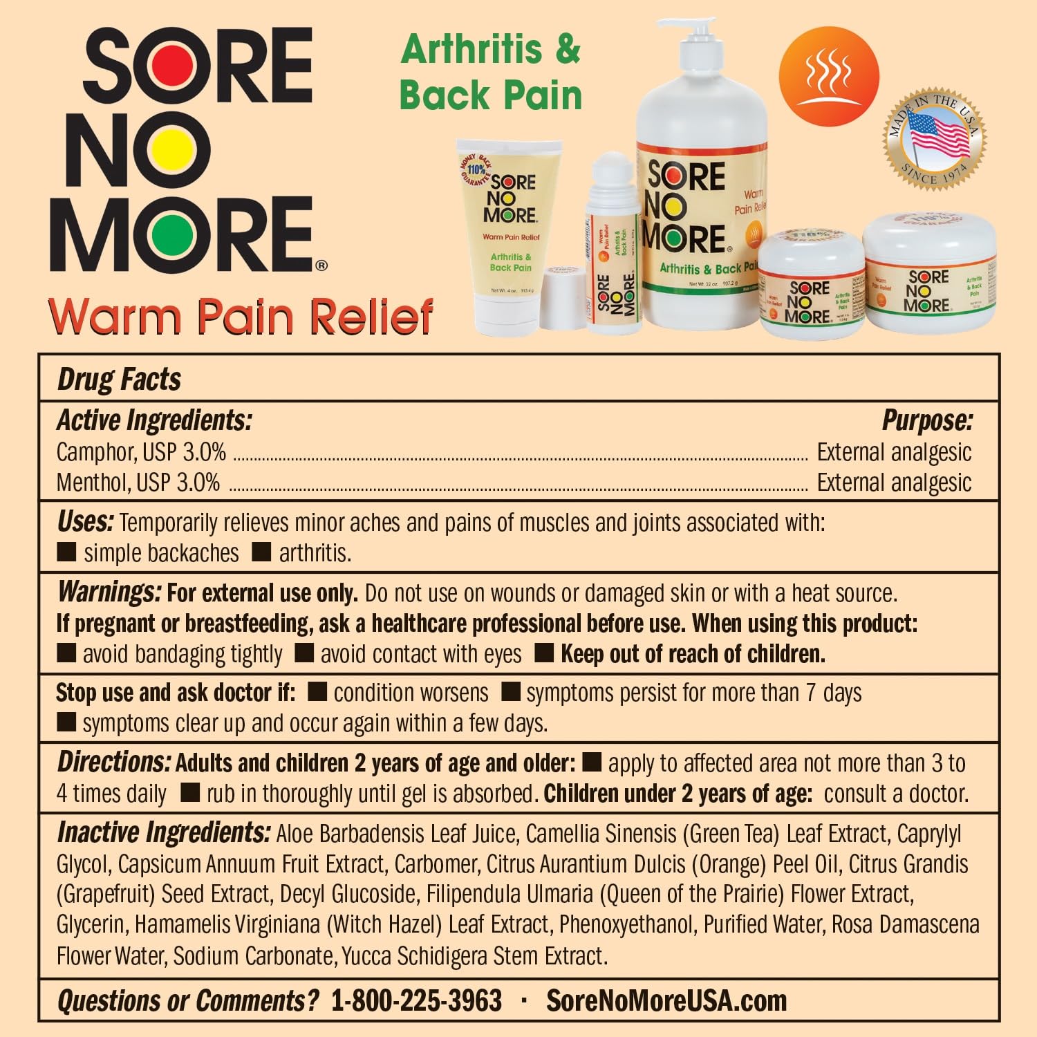 Sore No More Warm Arthritis Pain Relief Cream – Targeted Reliever for Back, Neck, Hands & Feet – Soothing & Fast-Acting Formula for Aches and Pains – Non-Greasy with Orange Aroma – 4 oz Sore No More uk supplements