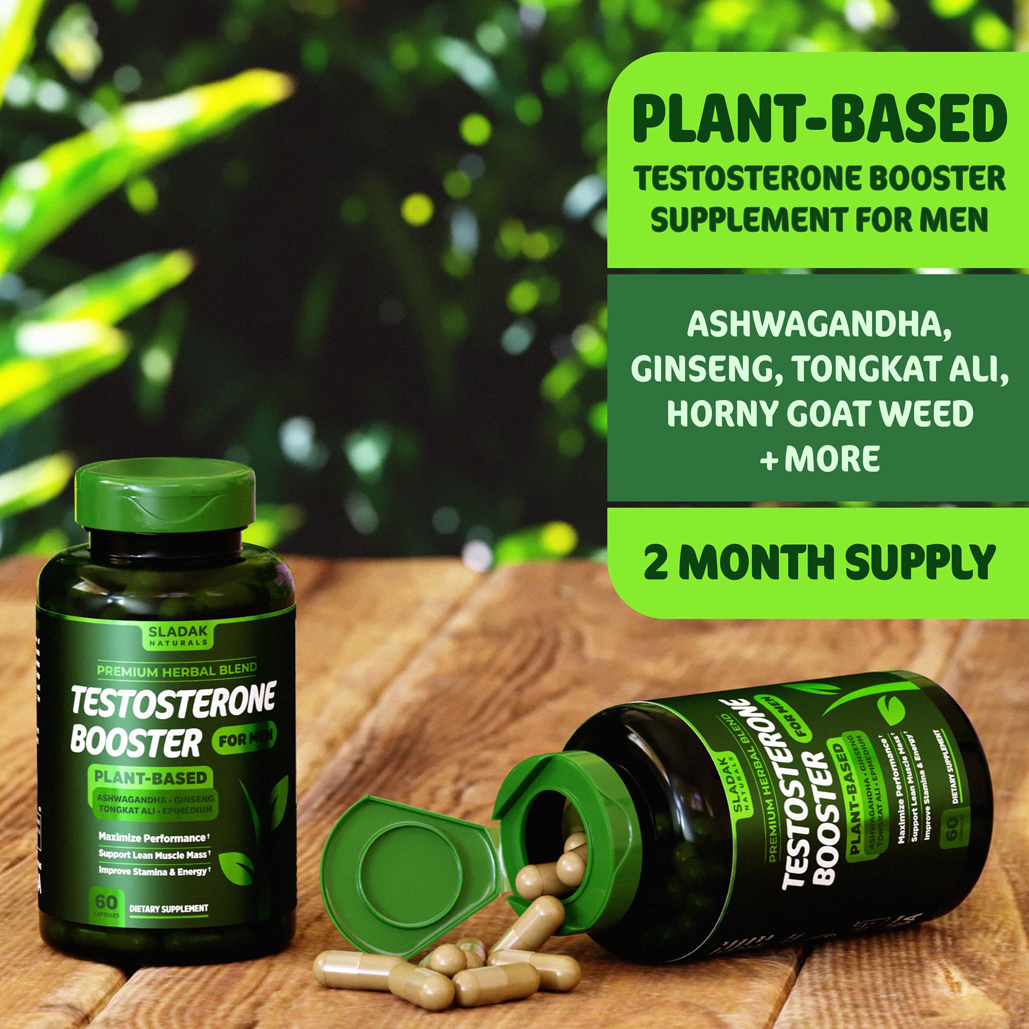 Testosterone Booster Supplement for Men - Male Enhancing Test Boost - Ashwagandha, L-Arginine, Tongkat Ali, Tribulus + More - Workout, Build Muscle, Strength, Energy & Performance - 2 Month Supply SLADAK NATURALS ㅤ uk supplements