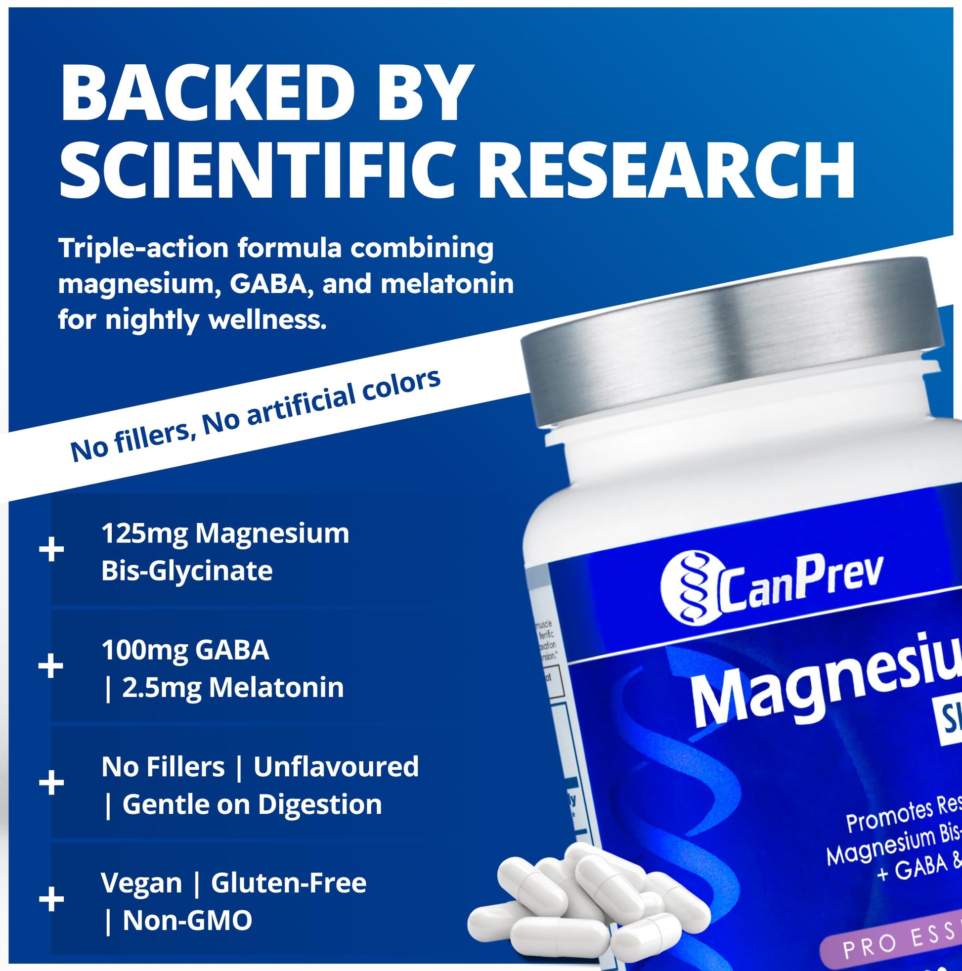 CanPrev Magnesium Bisglycinate Chelated + GABA & Melatonin, 120 Veg Caps, 120-Day Supply, Support Restful Night, Muscle Function, Promote Relaxation & Balanced Sleep-Wake Cycle, Vegan, No GMO & Gluten CanPrev uk supplements