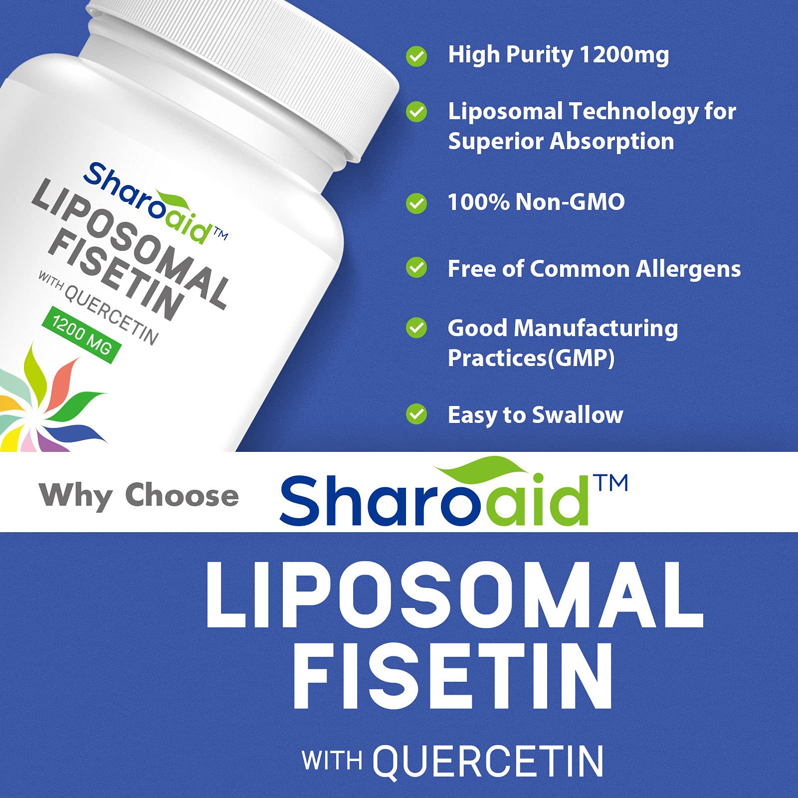 Sharoaid Liposomal Fisetin with Quercetin Supplements 1200 mg per Serving,High Absorpti Sharoaid uk supplements