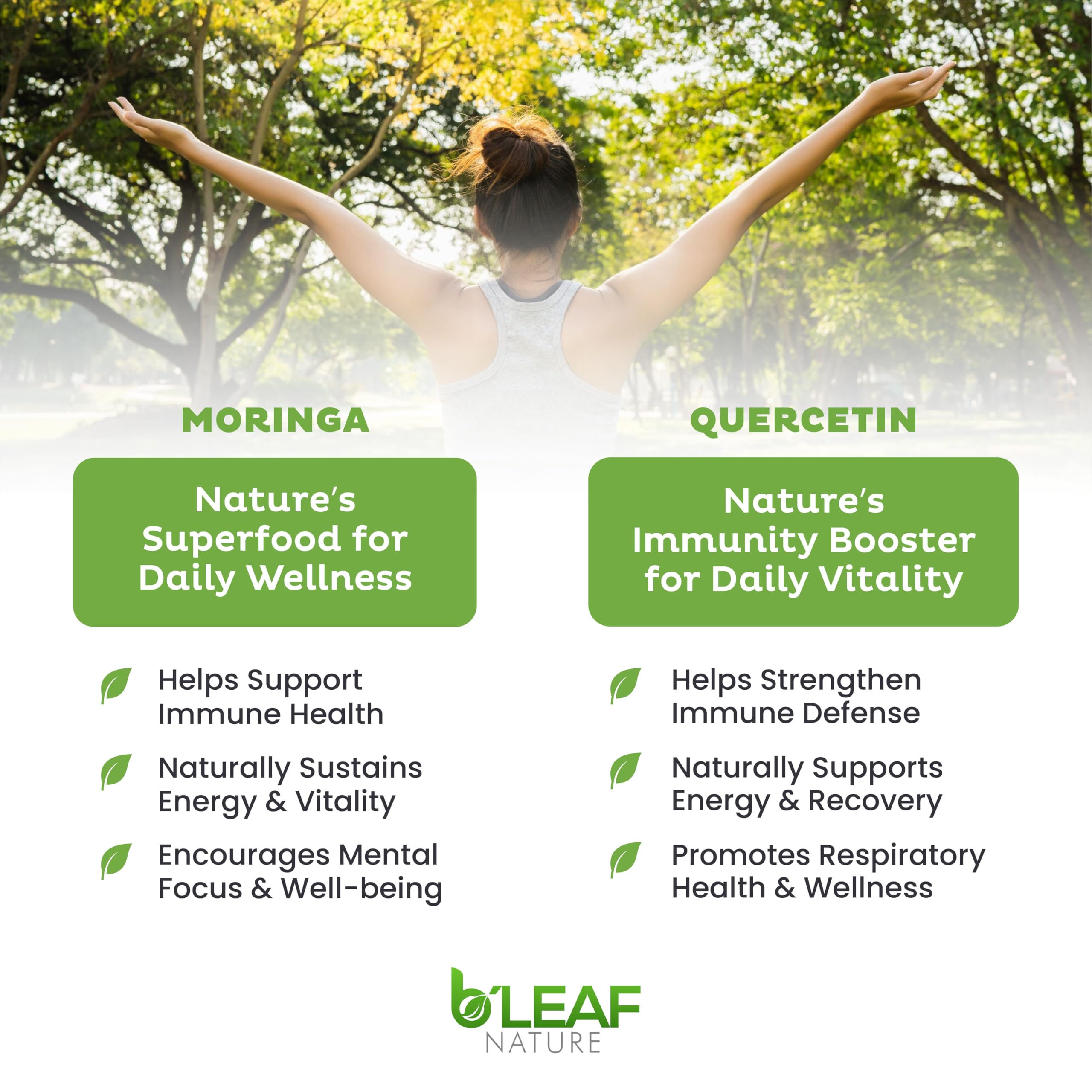 B'LEAF NATURE Moringa and Quercetin Bundle - Non-GMO, Vegan, High Absorption Capsules - 1000mg Quercetin Phytosome Blend + 1000mg Moringa - Natural Energy, Wellness and Immune Support Supplements B'LEAF NATURE uk supplements