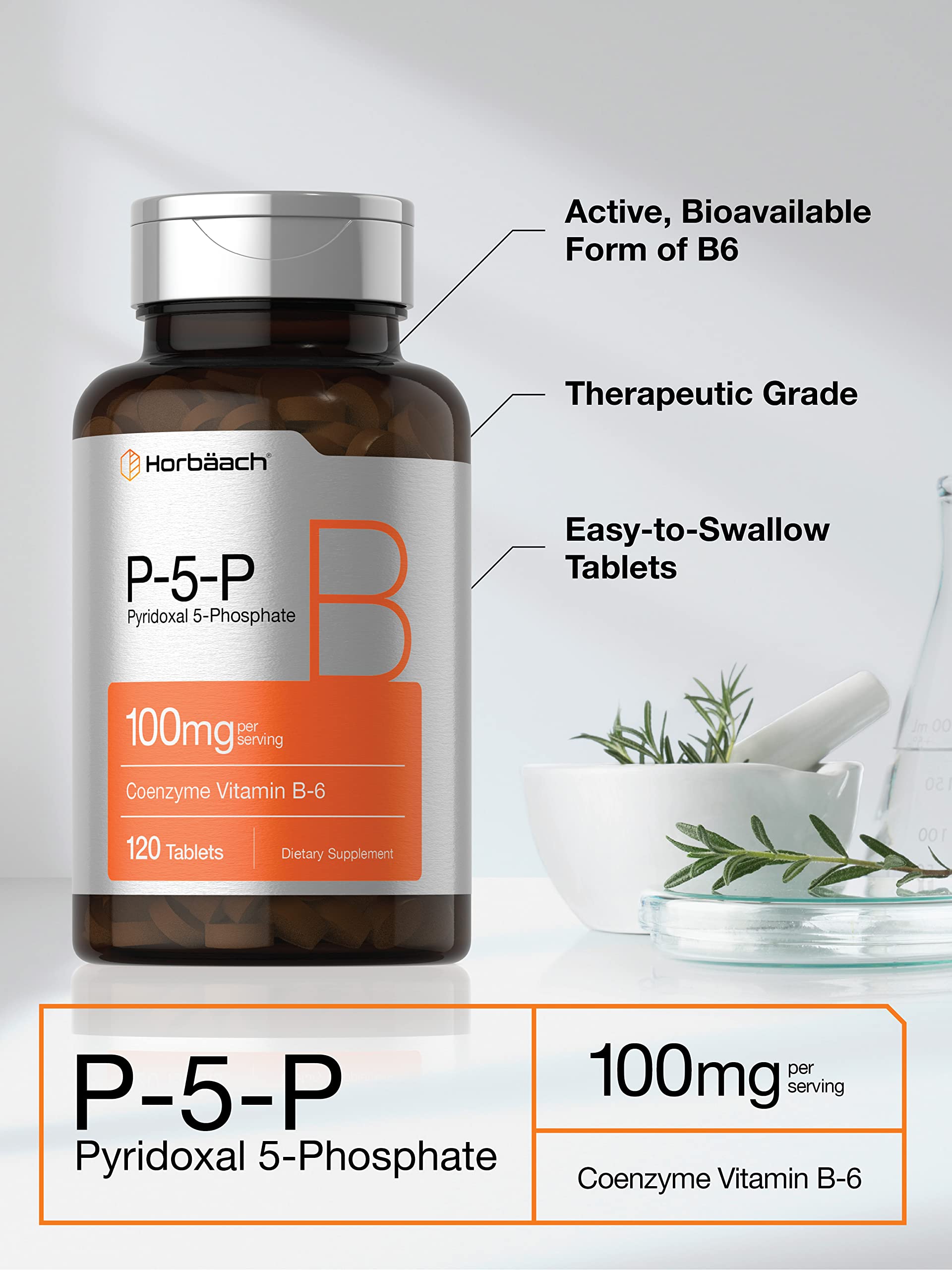 P-5-P Activated Vitamin B6 100mg | 120 Tablets | Vegetarian Supplement, Non-GMO Horbäach uk supplements