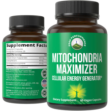 Peak Performance Mitochondria Maximizer with CoQ10 and Active PQQ. Best Mitochondrial Support Supplement with MCT Oil. Natural Cellular Generator for Clean, Energy Support. 60 Vegetarian Capsules Peak Performance uk supplements