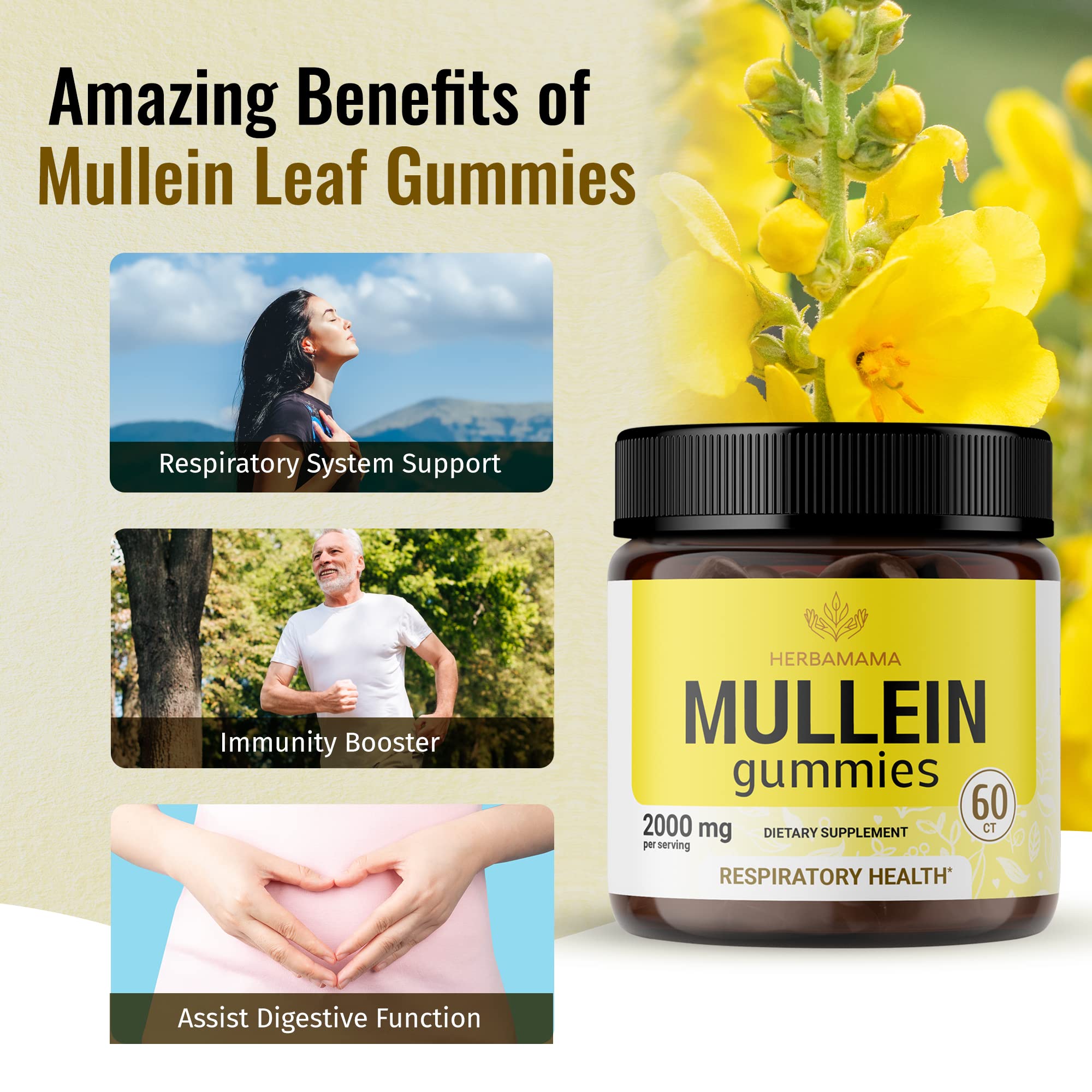HERBAMAMA Mullein Gummies - Mullein Leaf Dietary Supplement for Respiratory HERBAMAMA uk supplements