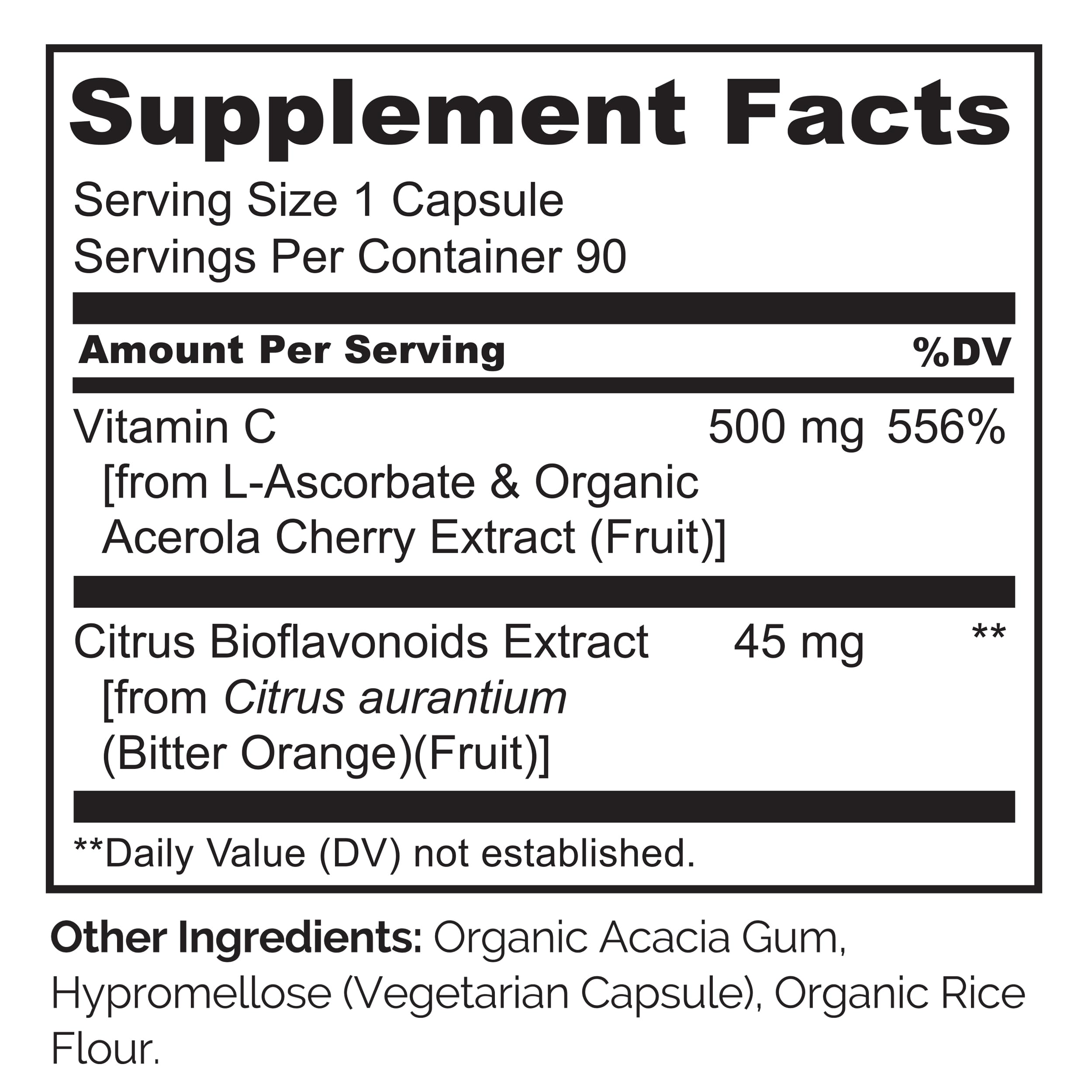 NATURELO Vitamin C with Organic Acerola Cherry Extract and Citrus Bioflavonoids - Vegan Supplement - Immune Support - 500 mg VIT C per Cap