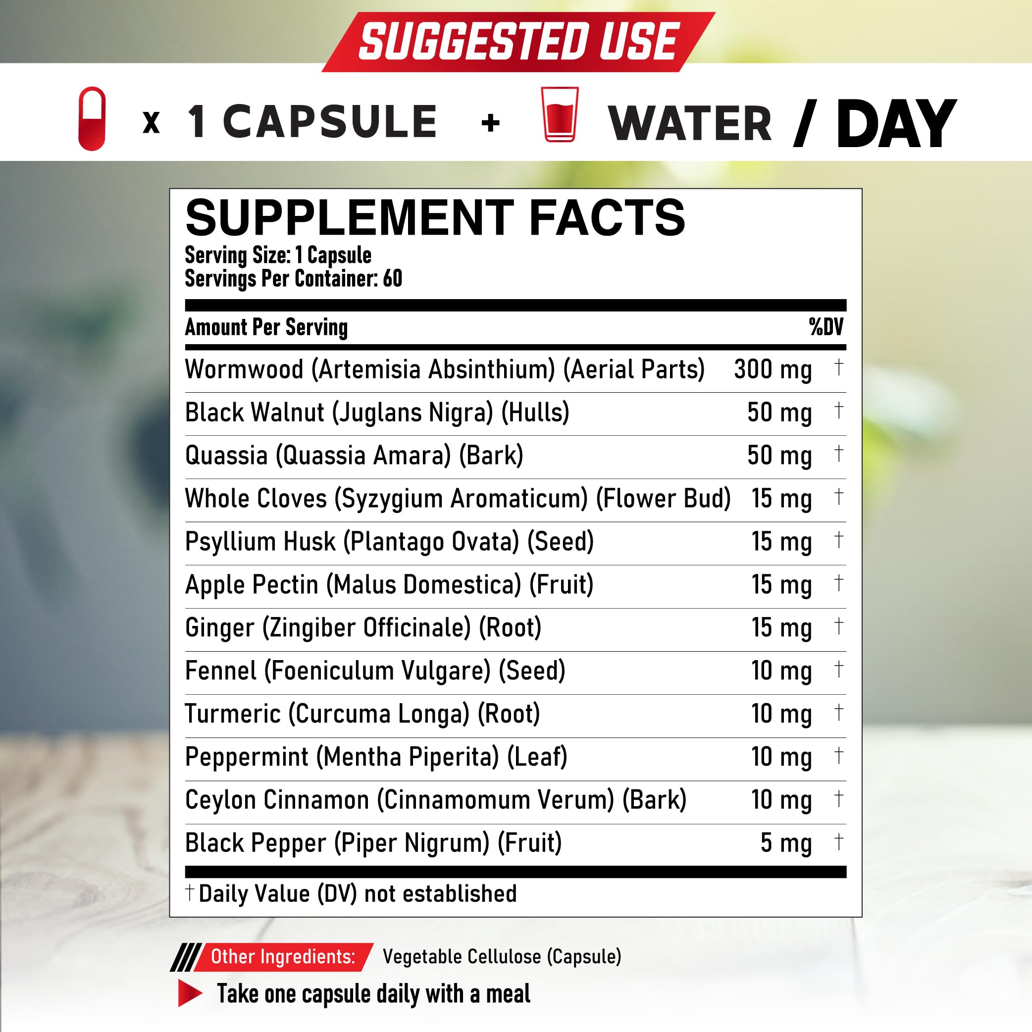 DEDICAD 12in1 Wormwood Capsules Black Walnut Cloves, Ginger, Turmeric Curcumin & Black Pepper - Immune System - 60 Capsules DEDICAD uk supplements