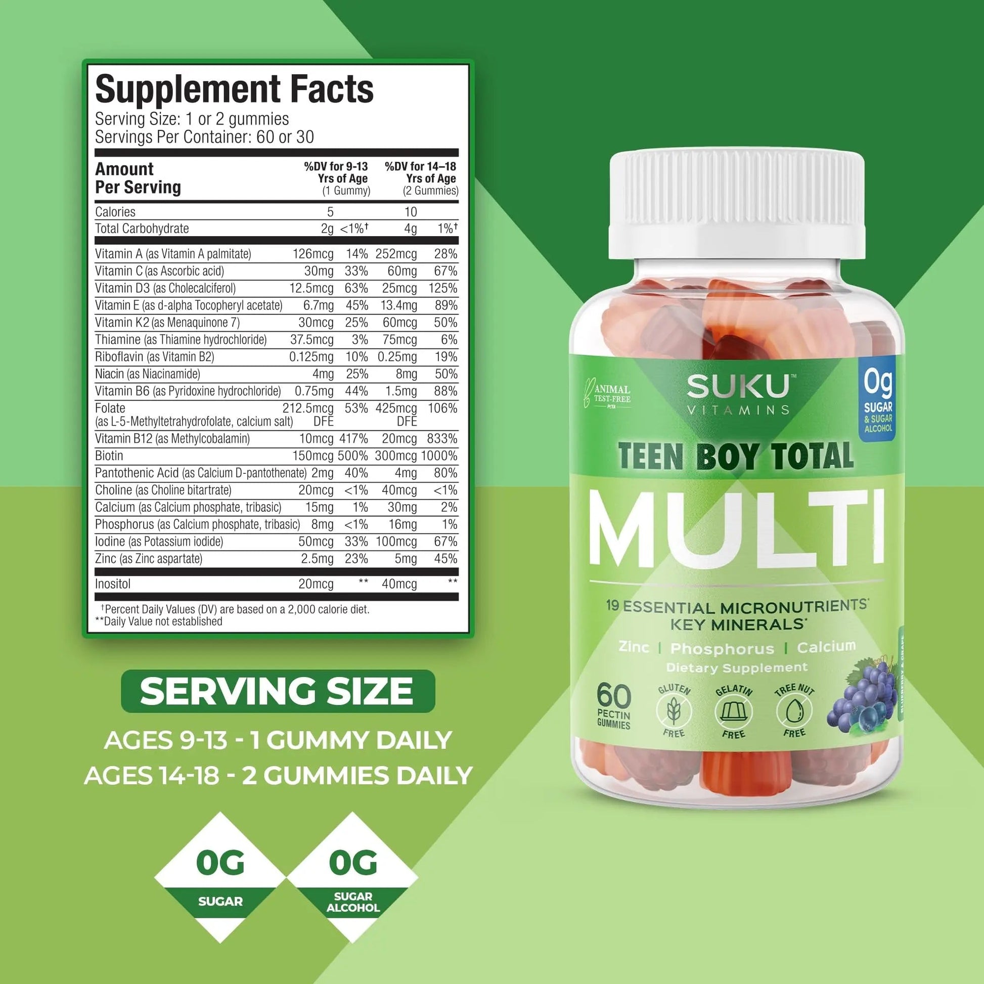 SUKU Teen Boy Multivitamin Gummies – Vitamins A, B12, C, D3, E, Zinc & Biotin – Sugar-Free Vegetarian Supplement SUKU uk supplements