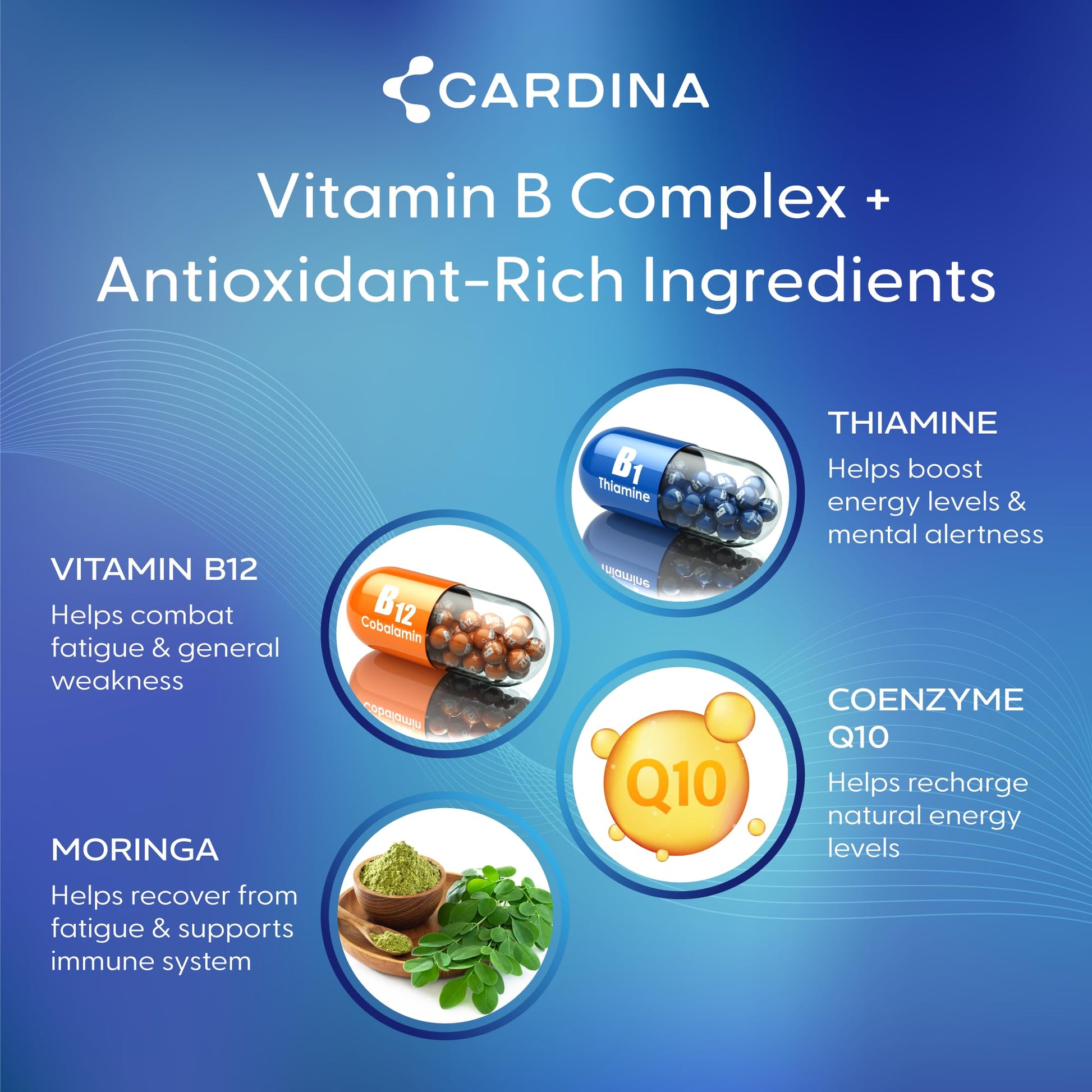 CARDINA B12 Vitamins for Women and Men - Brain Supplements for Memory and Focus with Thiamine B1 Supplement and COQ10 - Brain Memory Support - Non-GMO and Vegan B12 Supplement, 60 Ct CARDINA uk supplements