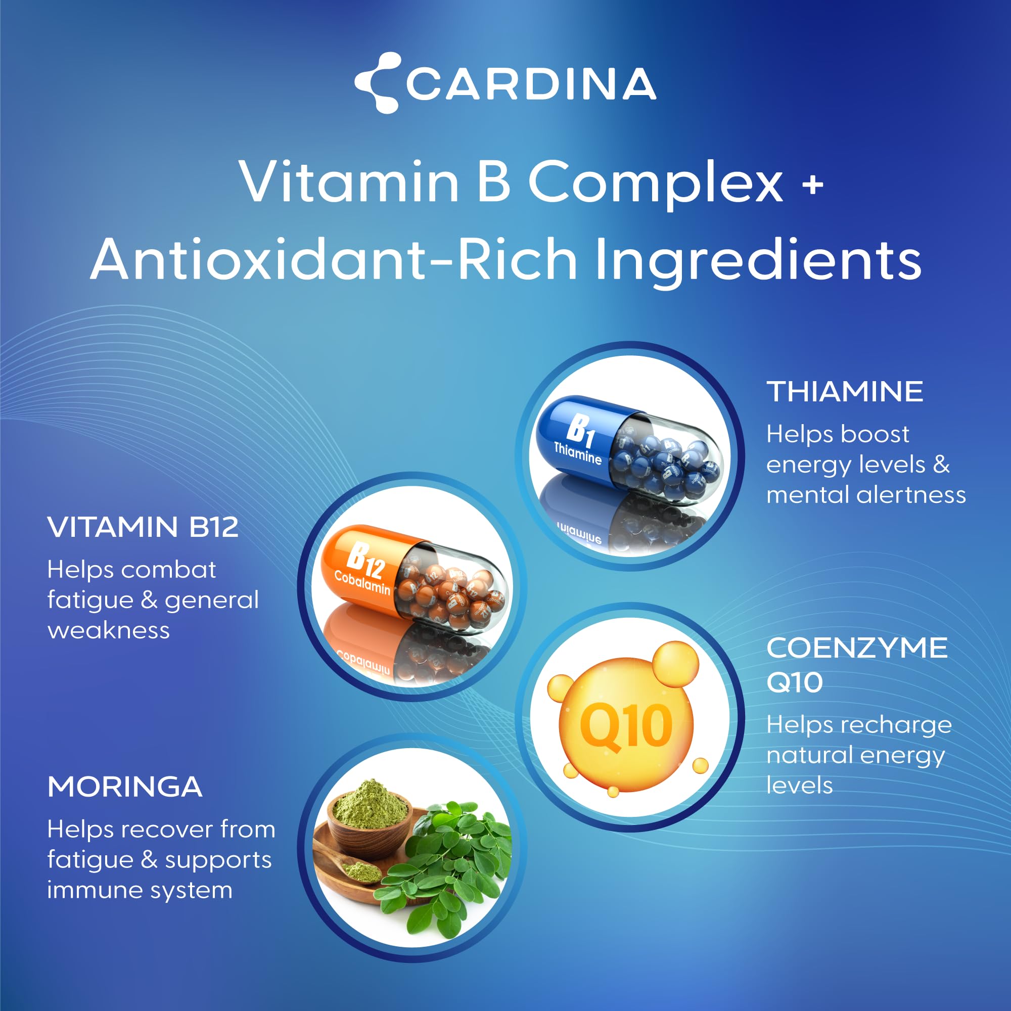 CARDINA B12 Vitamins for Women and Men - Brain Supplements for Memory and Focus with Thiamine B1 Supplement and COQ10 - Brain Memory Support - Non-GMO and Vegan B12 Supplement, 60 Ct CARDINA uk supplements