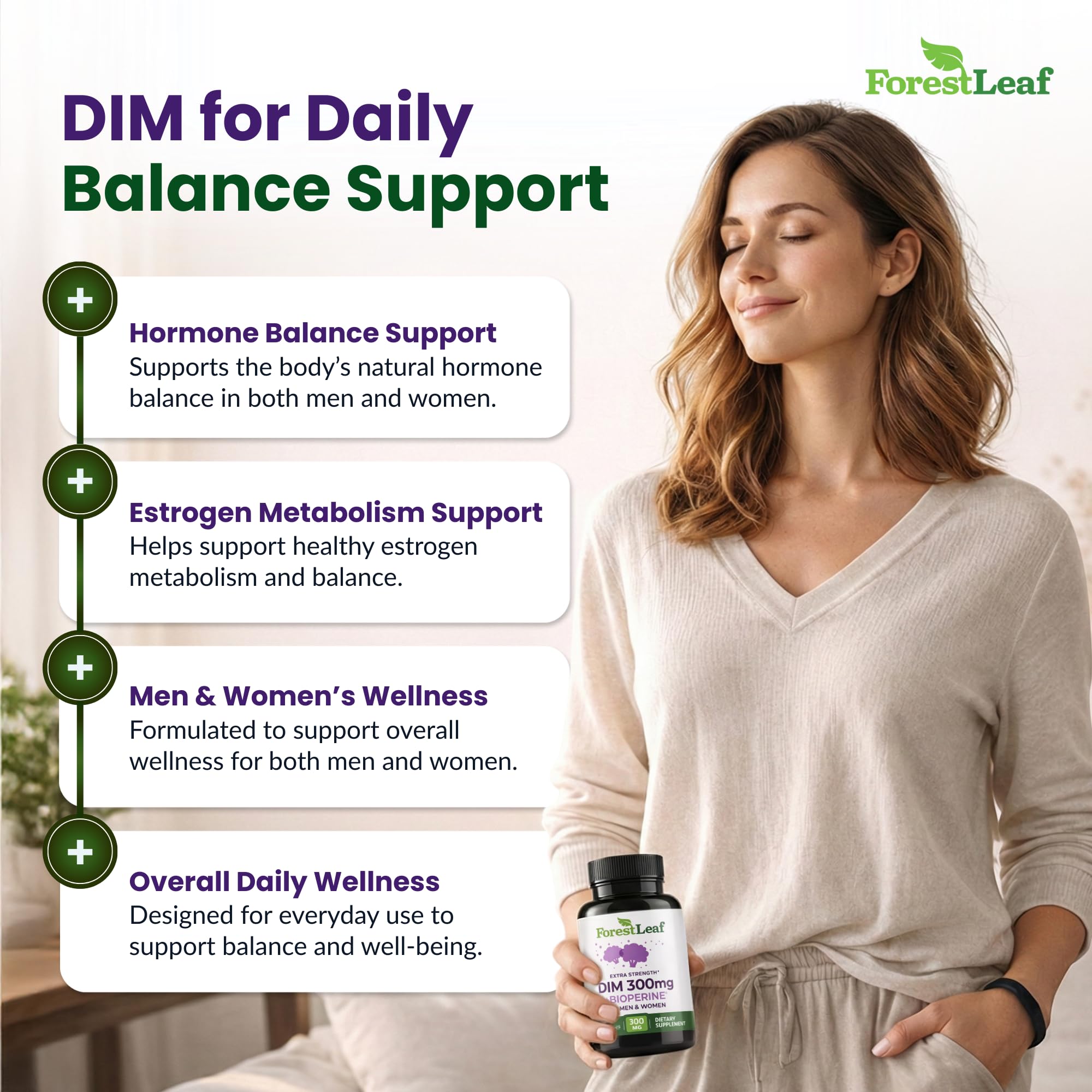 ForestLeaf DIM Supplement - 300mg DIM Estrogen Supplement for Women/Men - Diindolylmethane with BioPerine Black Pepper - Support for Detox, Metabolism, Hormone Balance & Menopause - 90 Caps ForestLeaf uk supplements