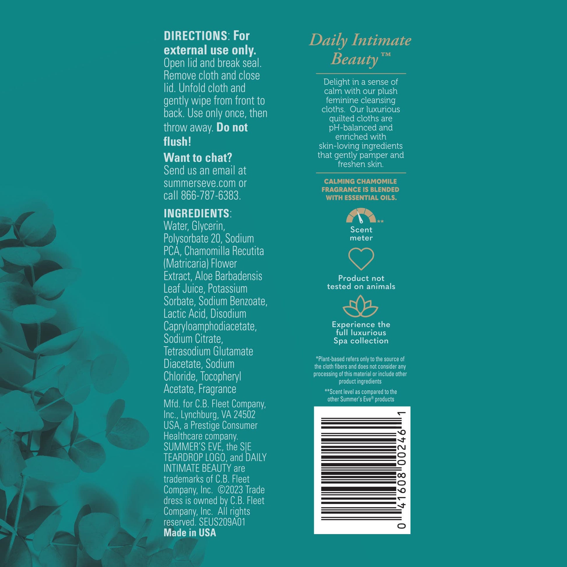 Summer's Eve Spa Calming Chamomile Feminine Wipes, 100% Plant Based*, pH balanced Plush Cloths Summer's Eve uk supplements