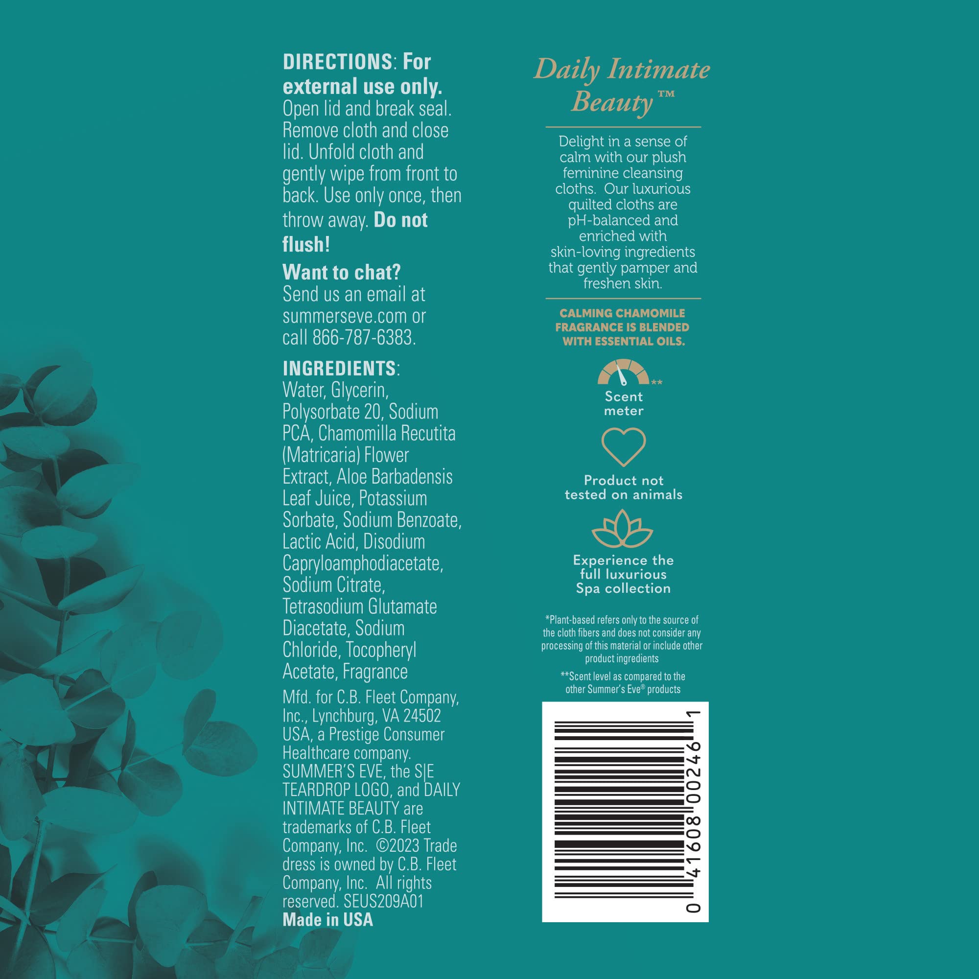 Summer's Eve Spa Calming Chamomile Feminine Wipes, 100% Plant Based*, pH balanced Plush Cloths Summer's Eve uk supplements