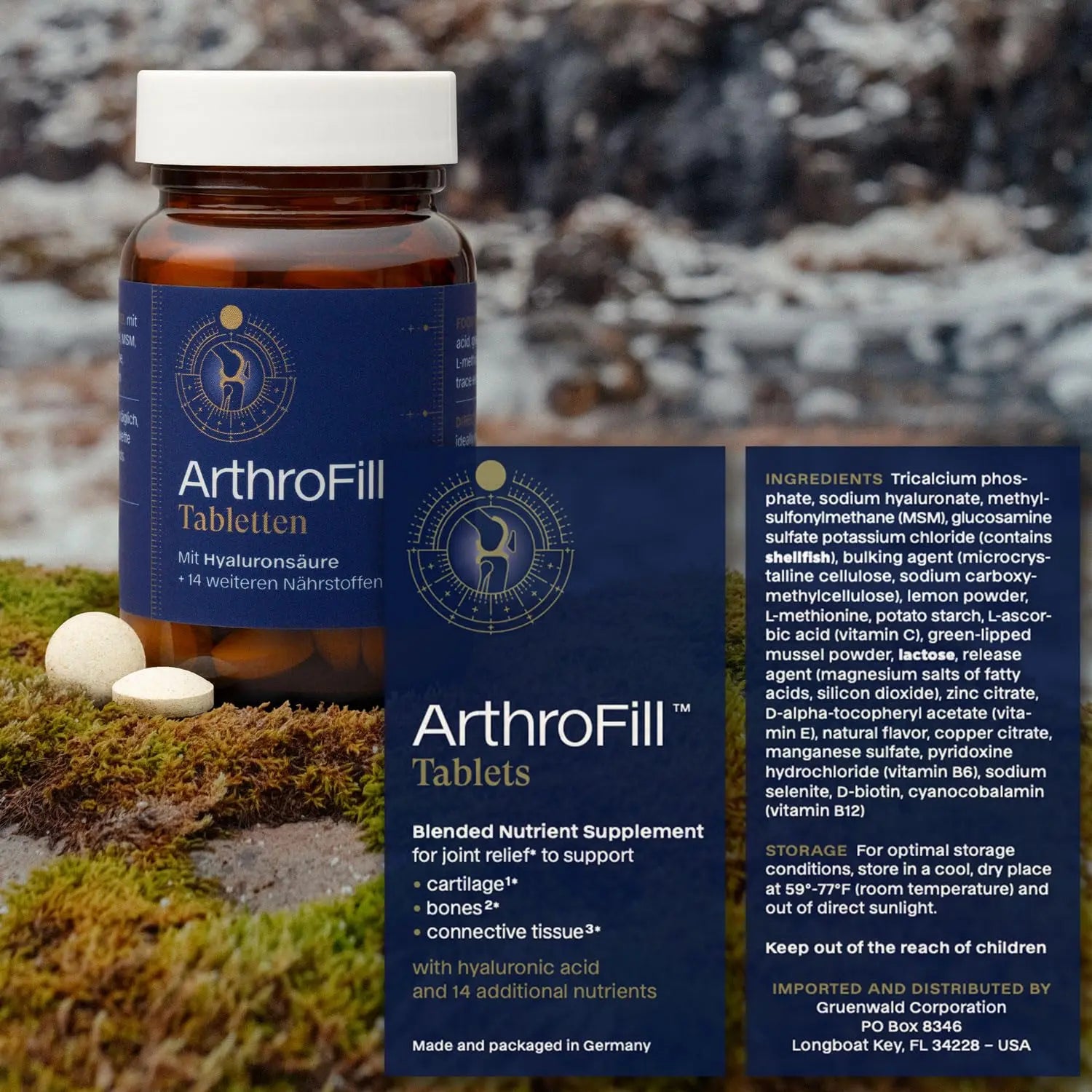 ArthroFill™ Tablets - Proven European Joint Relief - Vegan Hyaluronic Acid - Nutrient Complex - Support Active Movement Functions with 15 Vital Micronutrients - Made in Germany ArthroFill uk supplements