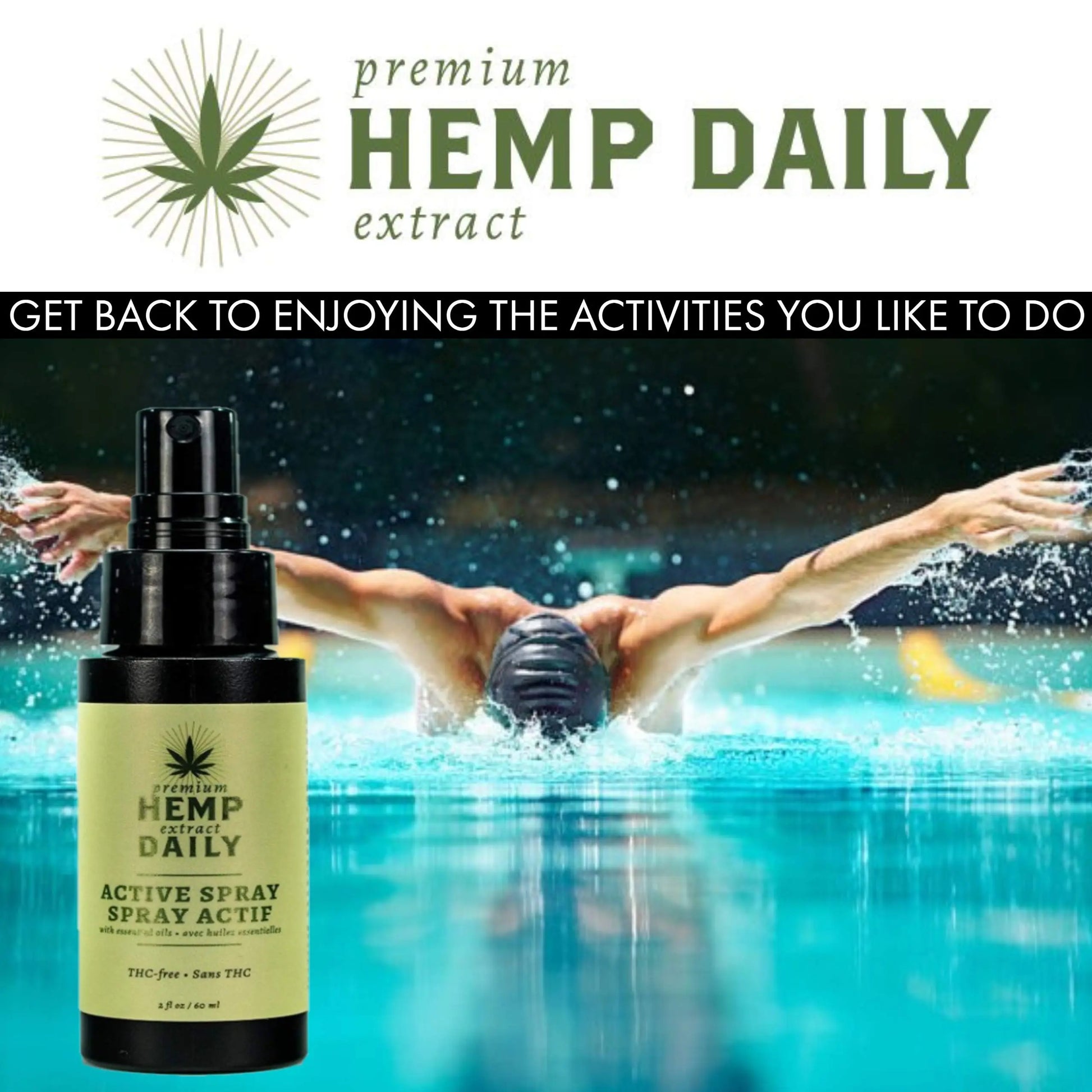 Hemp Daily Active Spray | Hemp Spray with Essential Oils | Vegan, Organic Ingredients | 2 Fluid Ounces (Original Spray, Single) Premium Hemp Extract Daily uk supplements