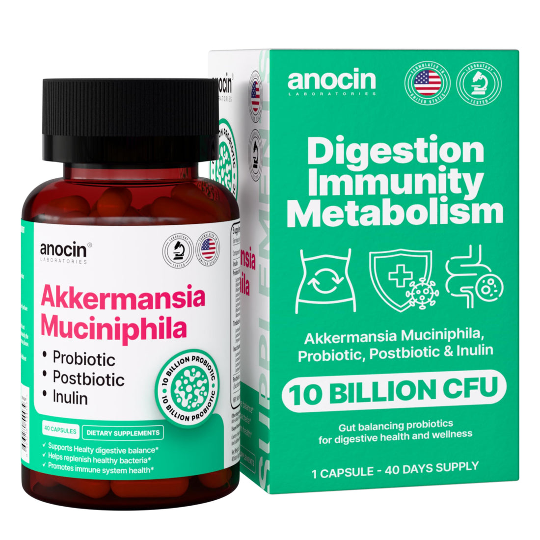 anocin Akkermansia Muciniphila + Probiotic, Postbiotic & Inulin - Gut Health Supplement for Digestion, Immune Support - 10 Billion CFU, Vegan & Gluten-Free anocin uk supplements
