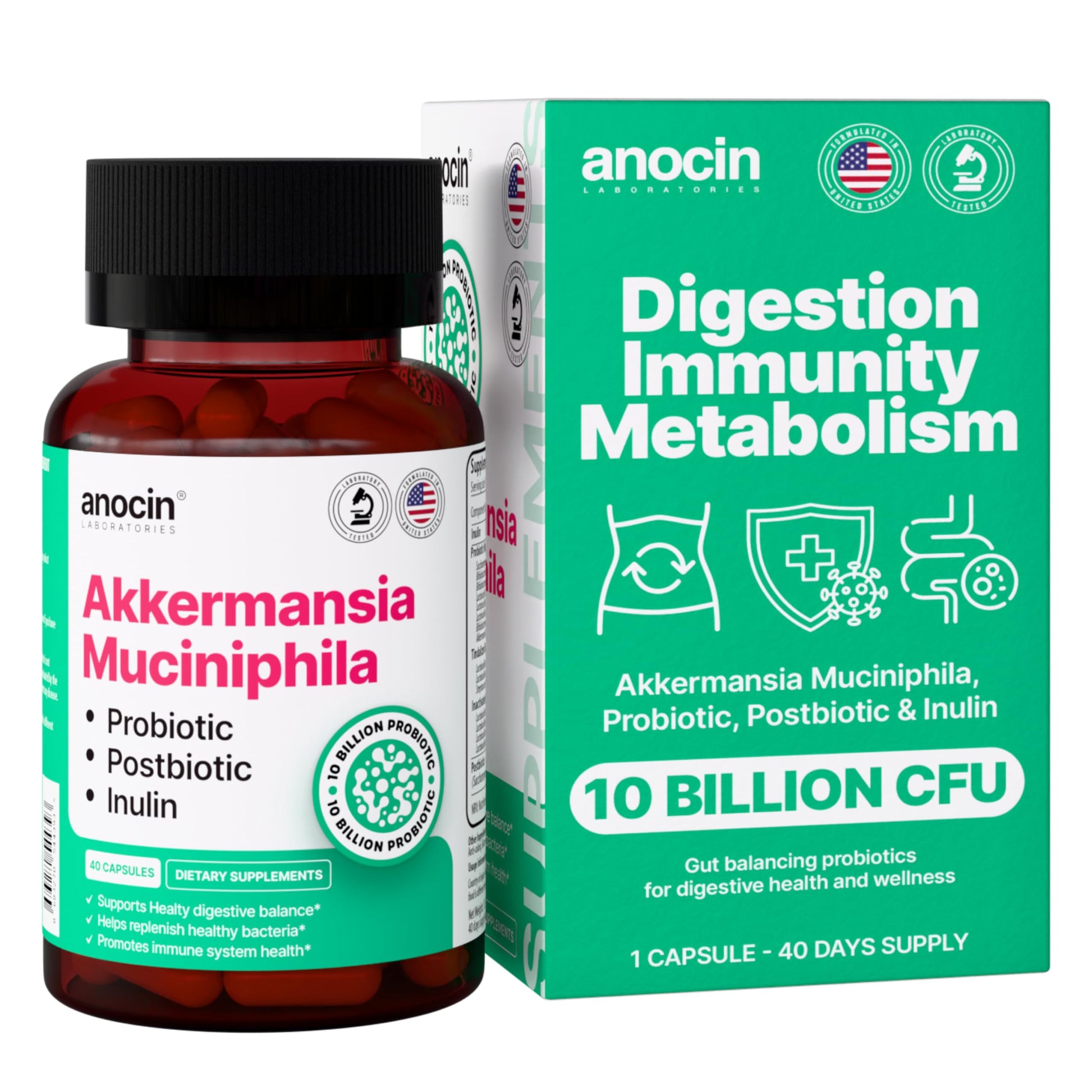 anocin Akkermansia Muciniphila + Probiotic, Postbiotic & Inulin - Gut Health Supplement for Digestion, Immune Support - 10 Billion CFU, Vegan & Gluten-Free anocin uk supplements