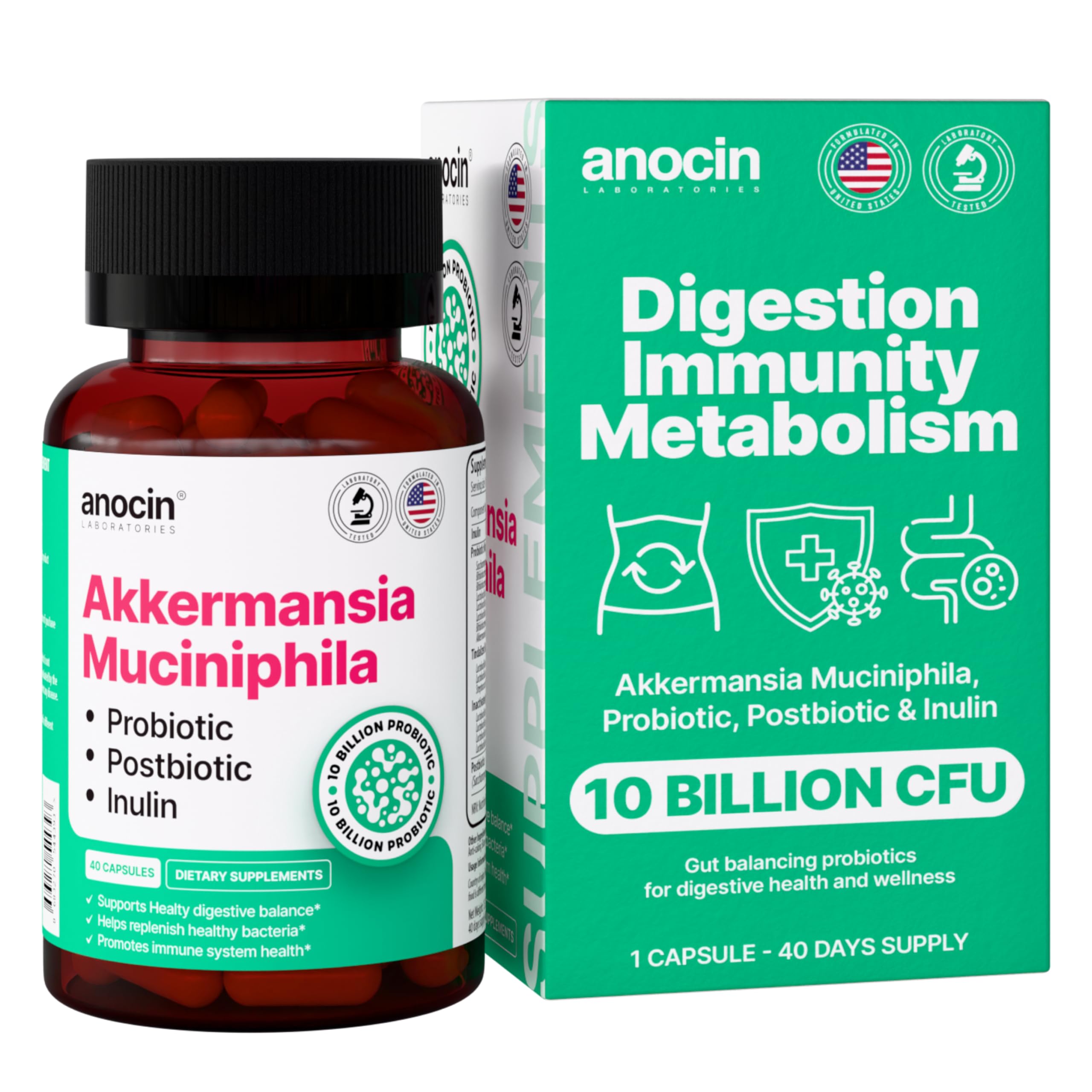 anocin Akkermansia Muciniphila + Probiotic, Postbiotic & Inulin - Gut Health Supplement for Digestion, Immune Support - 10 Billion CFU, Vegan & Gluten-Free anocin uk supplements