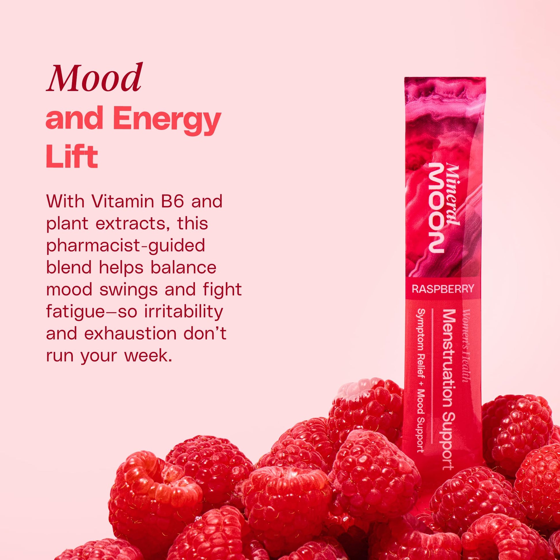 Mineral Moon Premium Menstruation Support - 14 Sachets Raspberry Drink - Hormonal Balance & PMS Support - Reduce Period Cramps, Fatigue & Nausea -with Magnesium Bisglycinate, BenfoPure B1 & Vitamin B6 Mineral Moon uk supplements