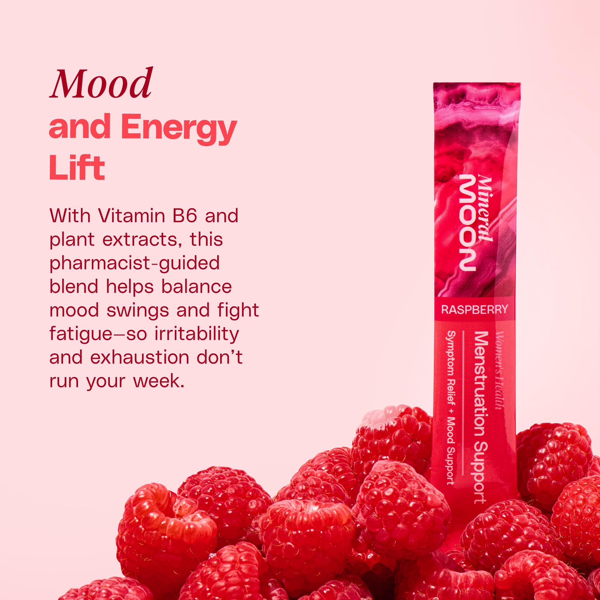 Mineral Moon Premium Menstruation Support - 14 Sachets Raspberry Drink - Hormonal Balance & PMS Support - Reduce Period Cramps, Fatigue & Nausea -with Magnesium Bisglycinate, BenfoPure B1 & Vitamin B6 Mineral Moon uk supplements