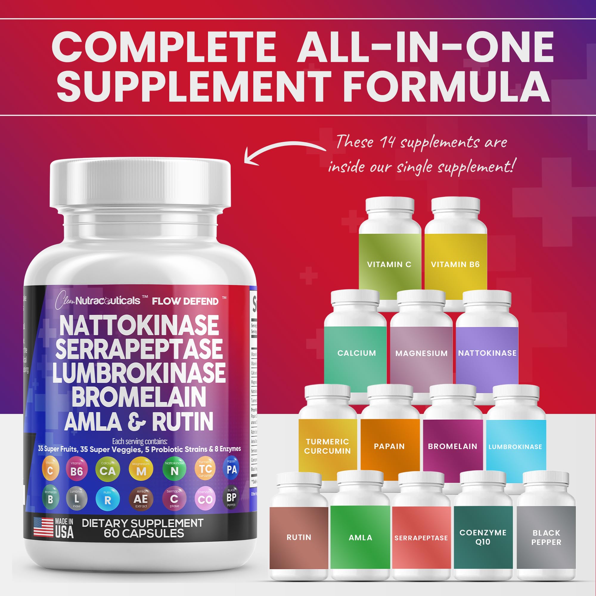 Nattokinase 4000 FU Serrapeptase 120000 SPU Lumbrokinase Enzyme Clean Nutraceuticals uk supplements