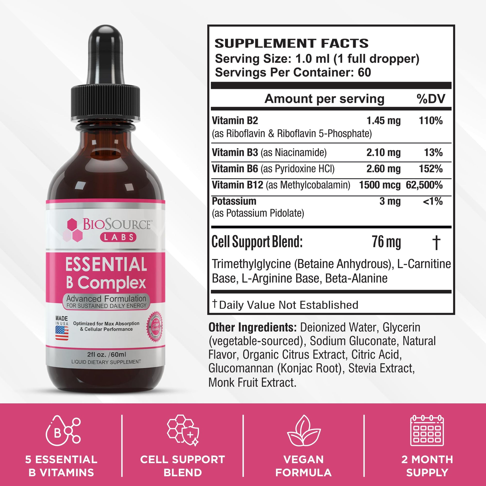 BioSource Labs Essential B Complex - Daily Vegan Vitamin B-Complex Sublingual Liquid BioSource Labs uk supplements