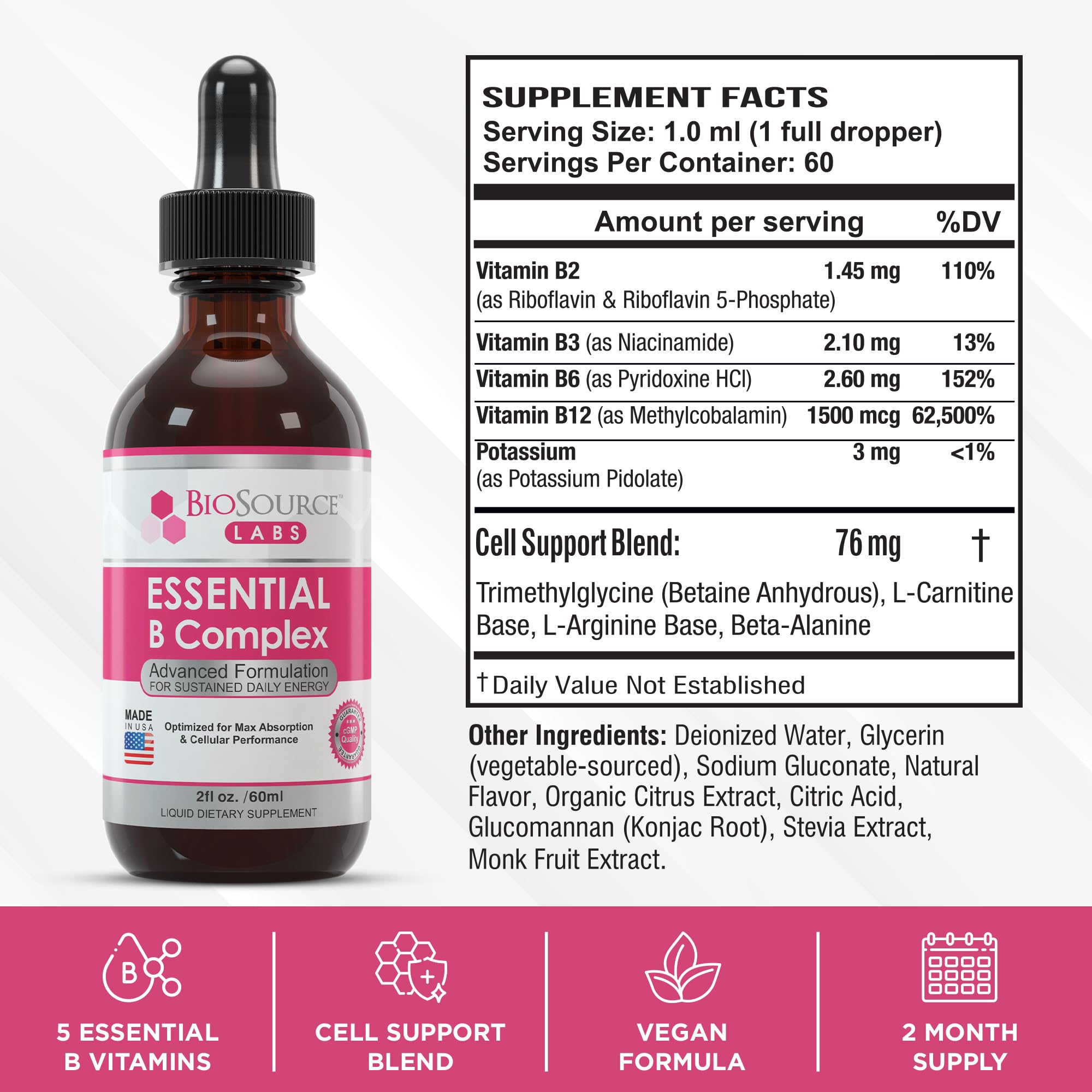 BioSource Labs Essential B Complex - Daily Vegan Vitamin B-Complex Sublingual Liquid BioSource Labs uk supplements