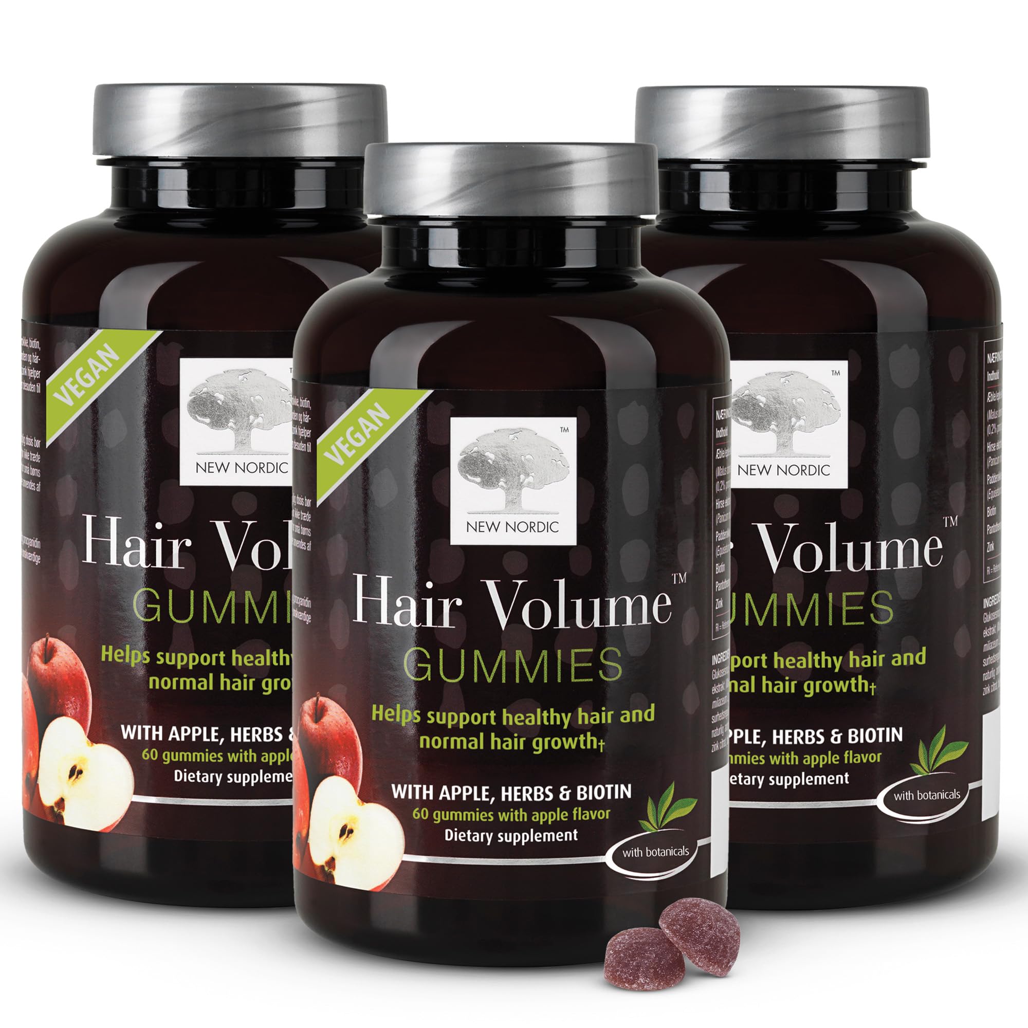 NEW NORDIC Hair Volume Gummies, 2500 mcg Biotin, Daily Hair Vitamins Supplement to Support Hair Skin & Nails, Vegan, 60 Count (Pack of 3) NEW NORDIC uk supplements