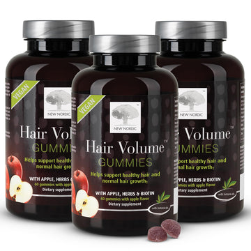 NEW NORDIC Hair Volume Gummies, 2500 mcg Biotin, Daily Hair Vitamins Supplement to Support Hair Skin & Nails, Vegan, 60 Count (Pack of 3) NEW NORDIC uk supplements