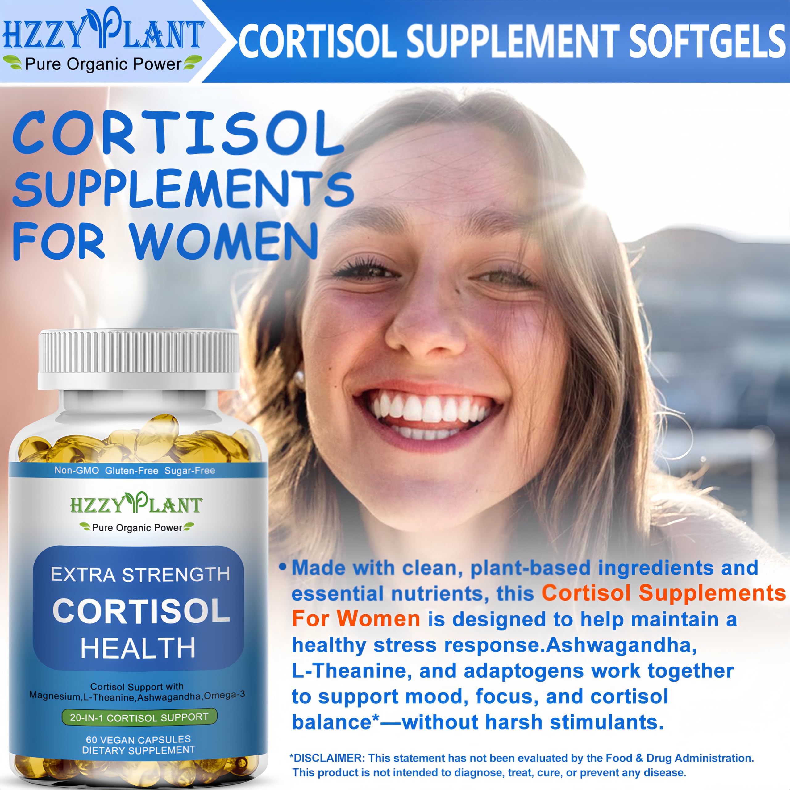Cortisol Supplements for Women and Men Softgels with Phosphatidylserine Magnesium Ashwagandha L-Theanine,High Absorption Cortisol Detox Capsules for Sleep Relaxation Stress Relief,Non-GMO,60 Servings HZZYPLANT uk supplements