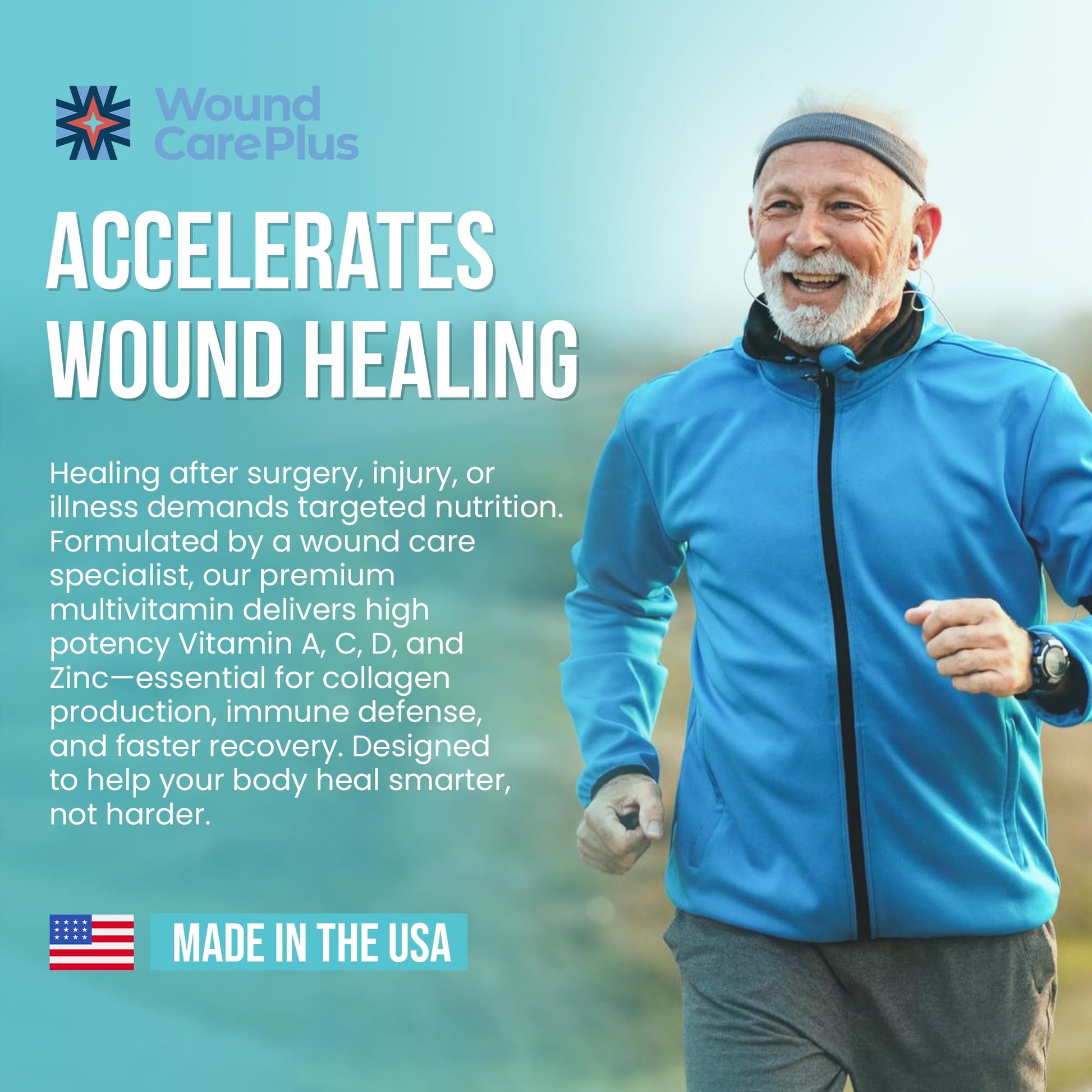 Wound Care Plus Men's Multivitamin – Comprehensive Vitamin & Mineral Blend with Vitamins A, B, C, D, E, Zinc – Supports Immune Health, Energy & Skin Wellness – 60 Capsules – Non-GMO, Gluten-Free WOUND CAREPLUS uk supplements
