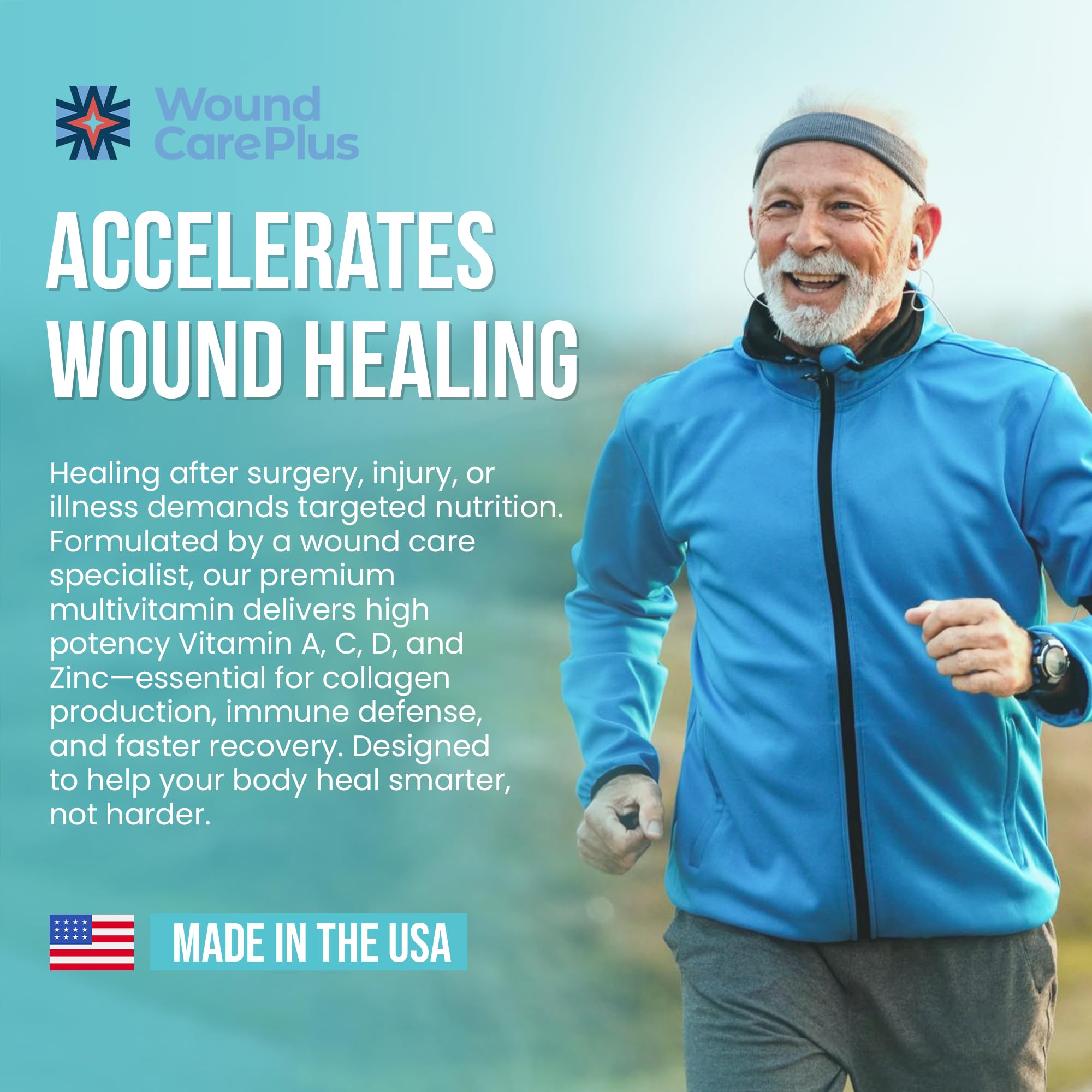 Wound Care Plus Men's Multivitamin – Comprehensive Vitamin & Mineral Blend with Vitamins A, B, C, D, E, Zinc – Supports Immune Health, Energy & Skin Wellness – 60 Capsules – Non-GMO, Gluten-Free WOUND CAREPLUS uk supplements
