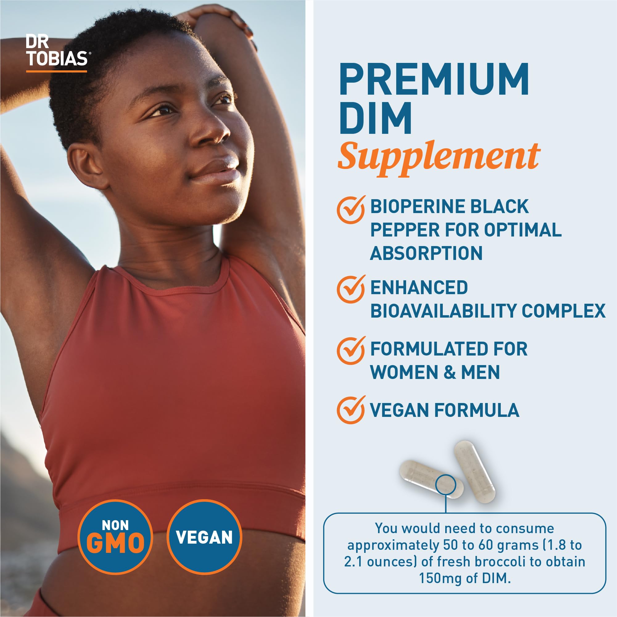 Dr. Tobias DIM Complex, Hormone Balance for Women & Men, DIM Supplement with BioPerine, Broccoli Extract & Calcium D-Glucarate Estrogen Detox Balance Complex, Non-GMO, Vegan, 60 Capsules Dr. Tobias uk supplements